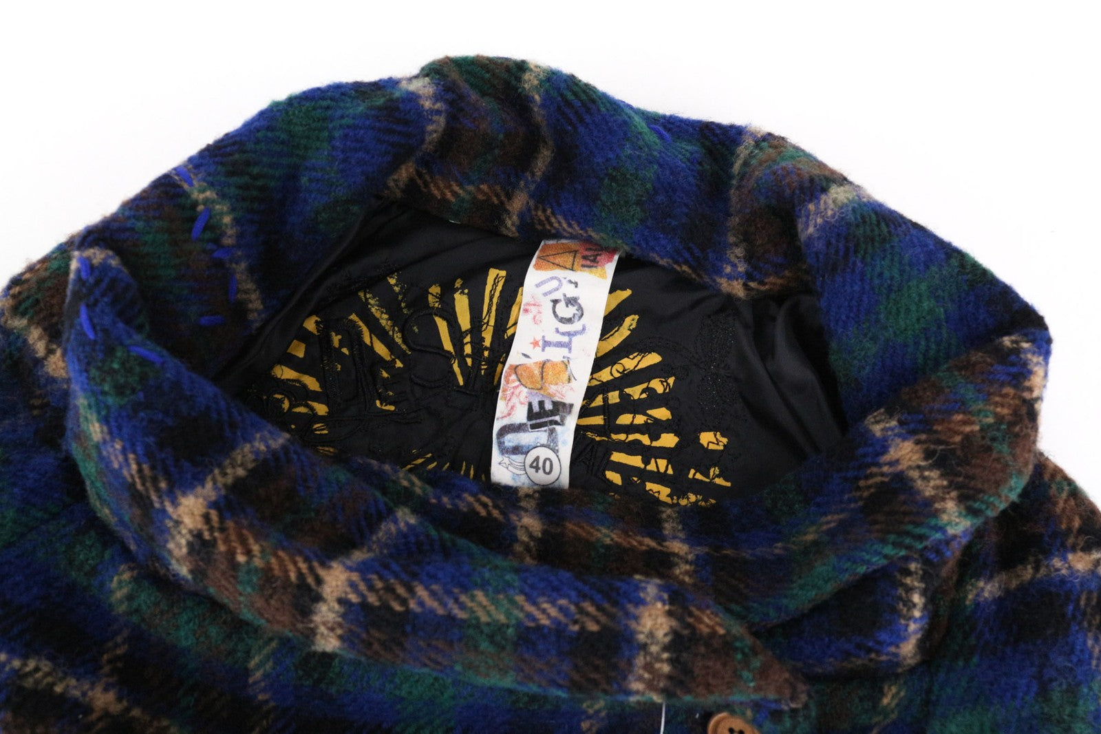 DESIGUAL Women's 40 Blue Checked Long Sleeve Wool Blend Single-Breasted Jacket