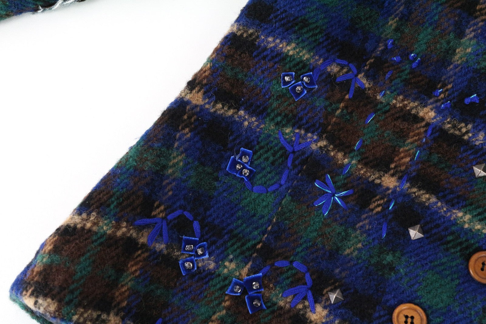 DESIGUAL Women's 40 Blue Checked Long Sleeve Wool Blend Single-Breasted Jacket