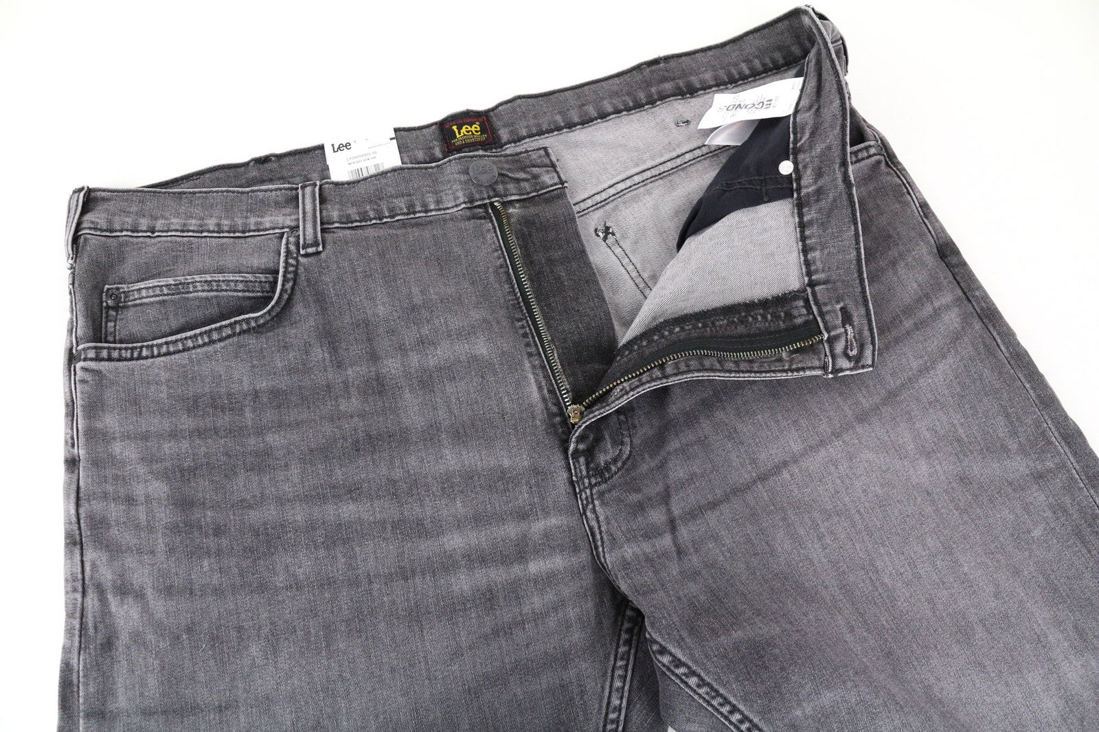 LEE Rider Men's W40/L32 Grey Slim Jeans 5-Pocket Washed Stretch Cotton Denim