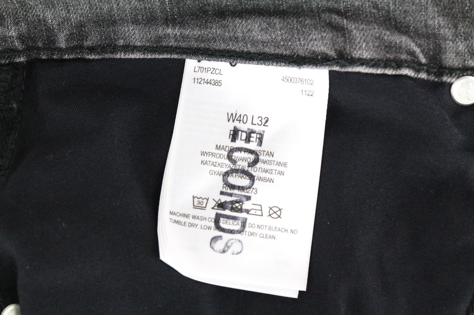 LEE Rider Men's W40/L32 Grey Slim Jeans 5-Pocket Washed Stretch Cotton Denim