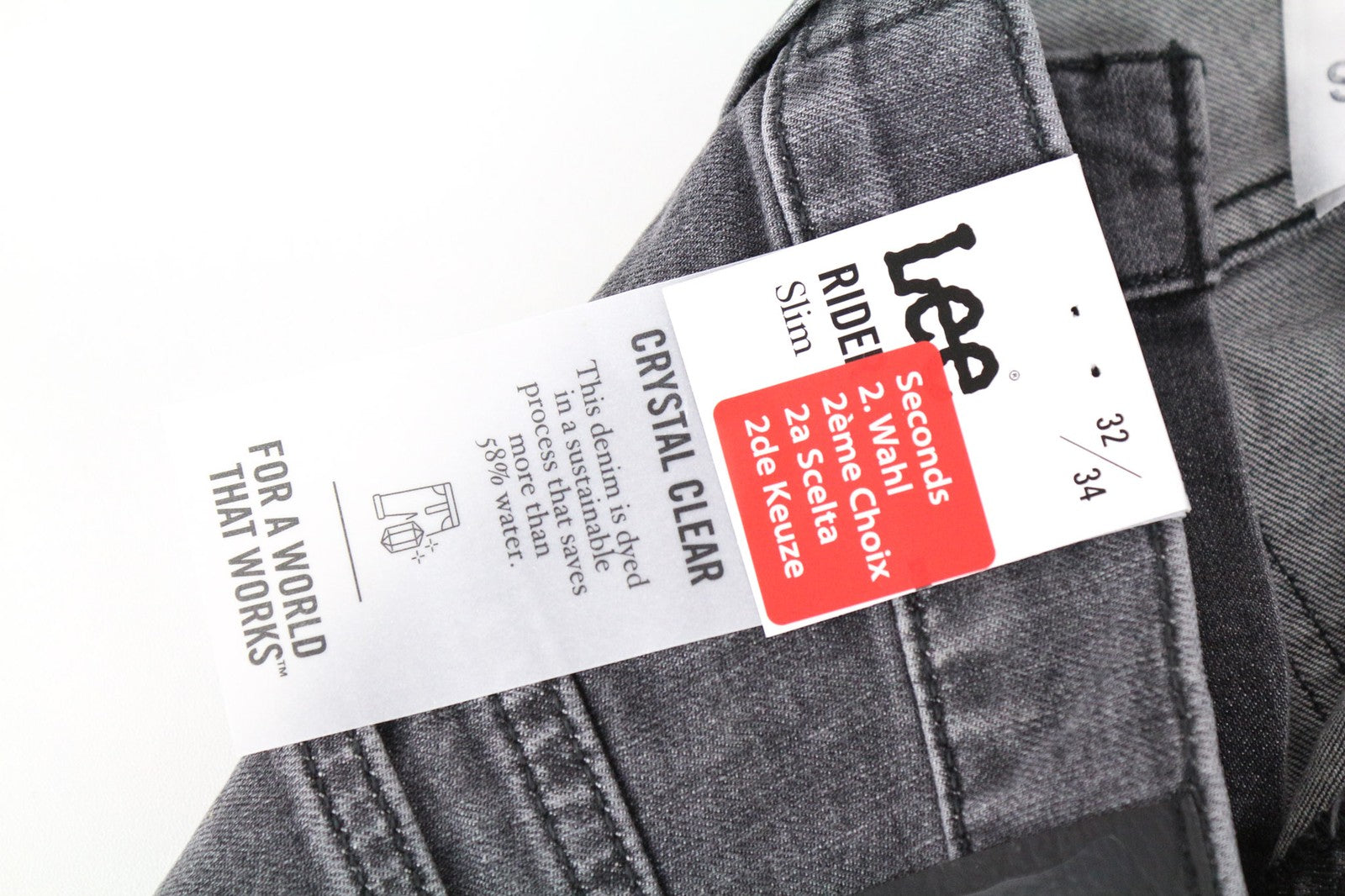 LEE Rider Men's W32/L34 Jeans Slim Grey Cotton Stretch Washed 5-Pockets
