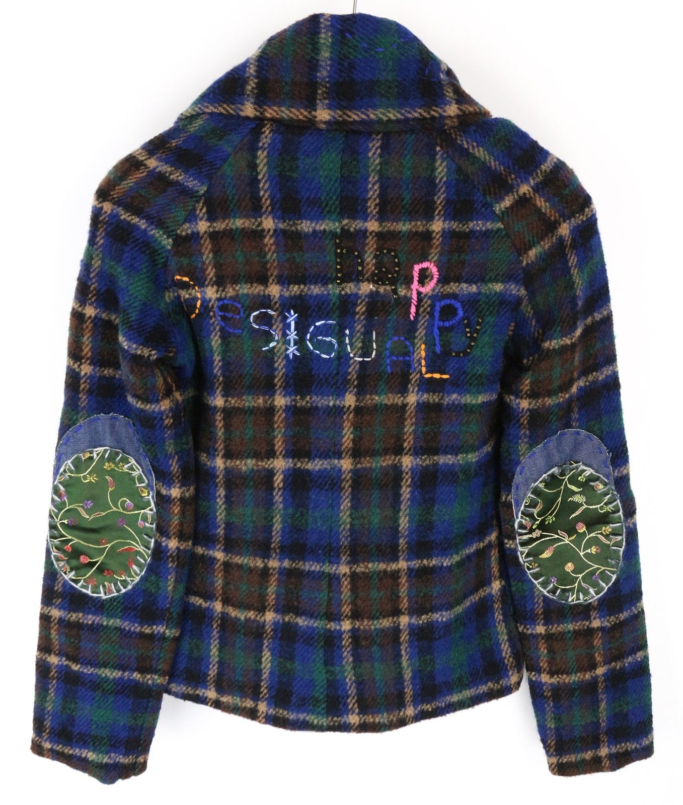 DESIGUAL Women's 36 Blue Checked Wool Blend Long Sleeve Single-Breasted Jacket