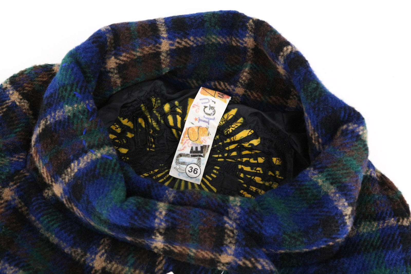 DESIGUAL Women's 36 Blue Checked Wool Blend Long Sleeve Single-Breasted Jacket