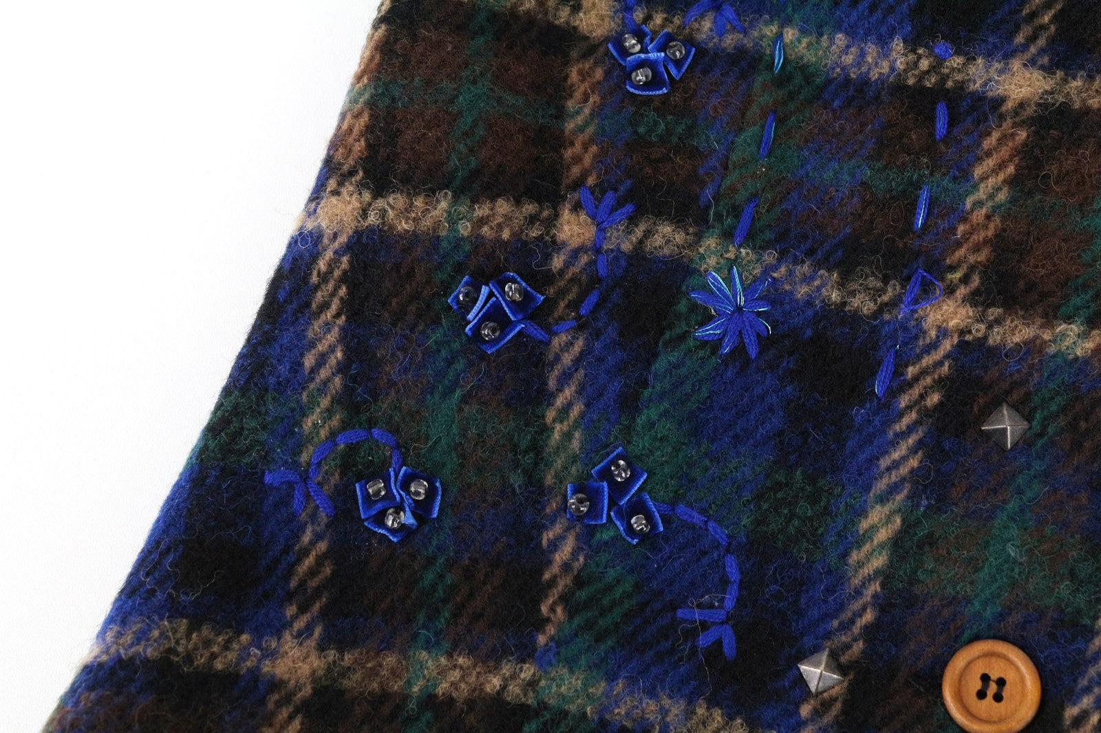 DESIGUAL Women's 36 Blue Checked Wool Blend Long Sleeve Single-Breasted Jacket