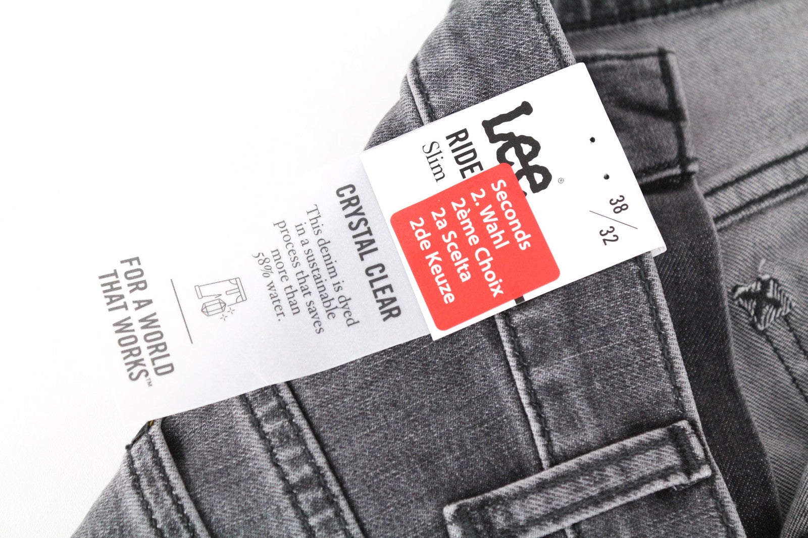 LEE Rider Men's W38/L32 Slim Washed Grey Stretch Cotton Jeans Casual Fit