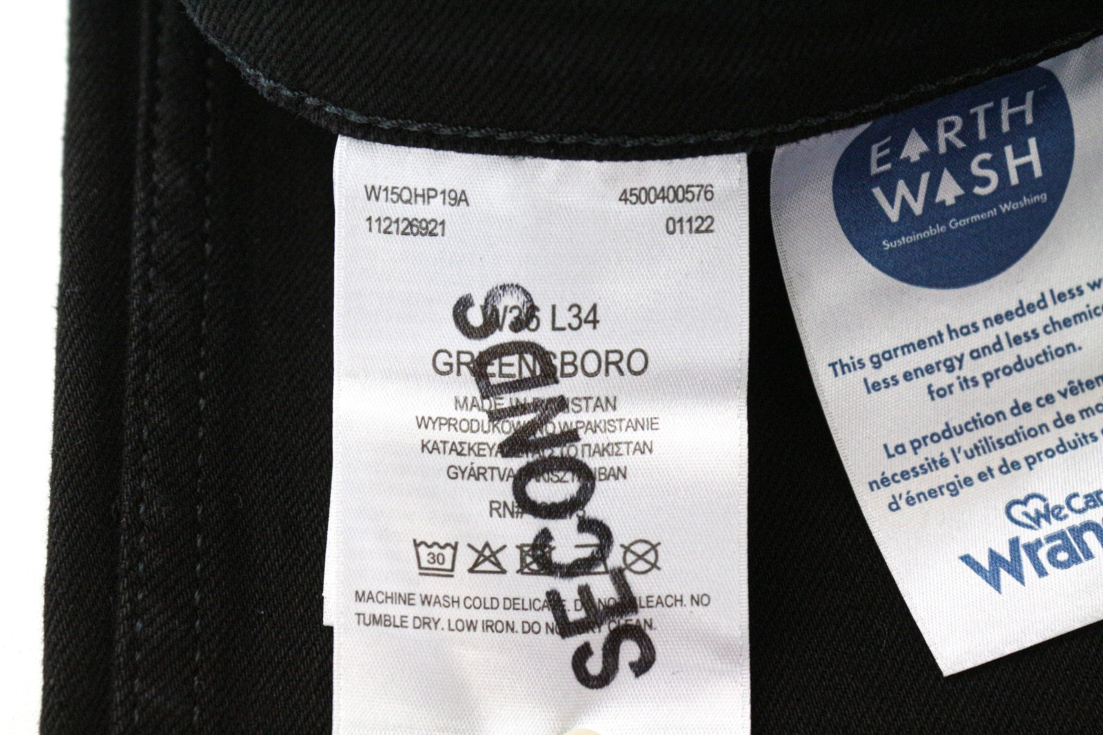 WRANGLER Greensboro Men's W36/L34 Straight Fit Jeans Black Stretch Denim