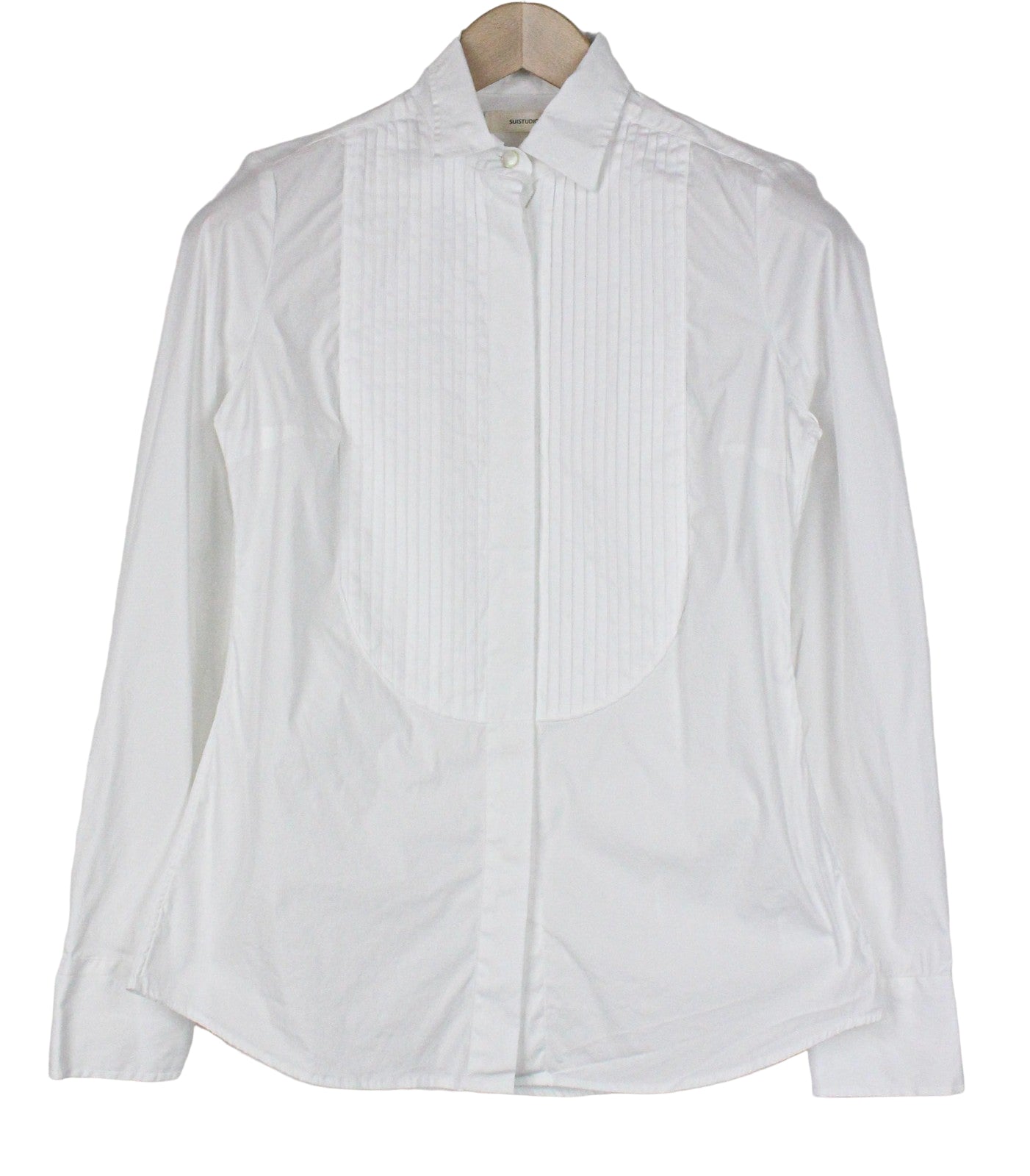 SUISTUDIO Dexter Women's 36R White Cotton Blend Stretch Shirt Long Sleeve