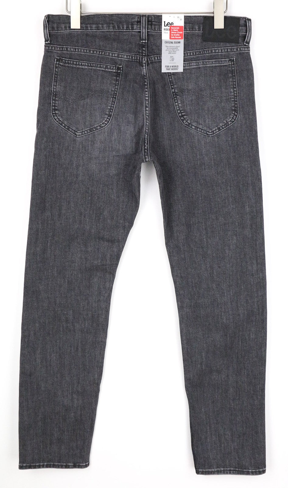 LEE Rider Men's W33/L32 Washed Grey Slim Cotton Stretch Jeans 5 Pockets