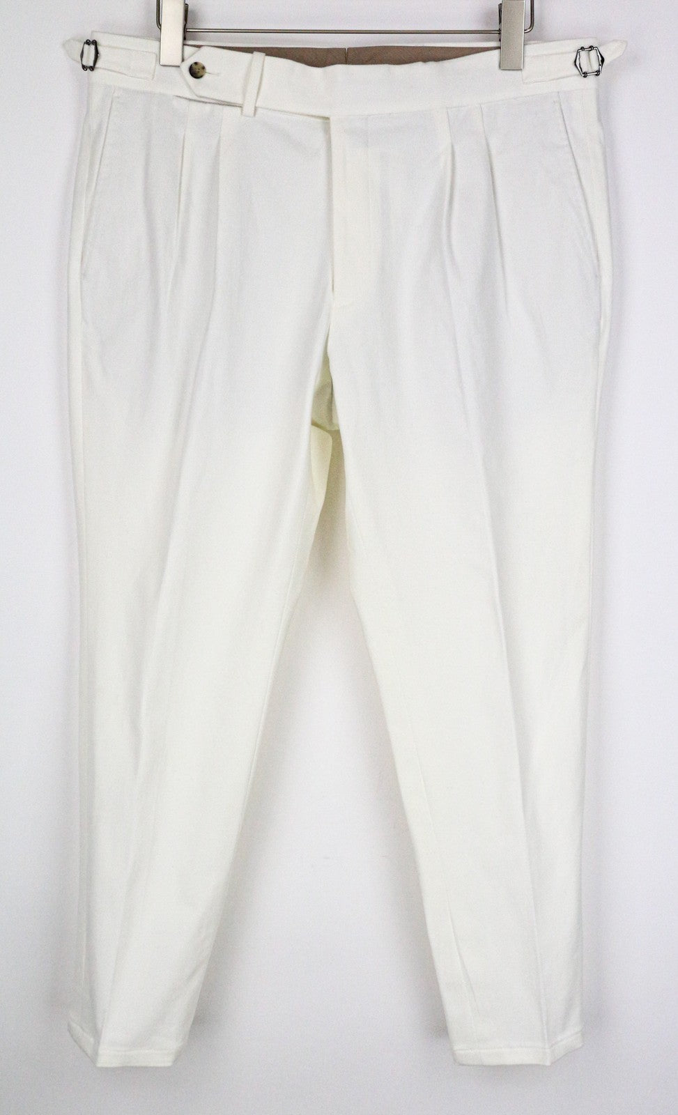 SUITSUPPLY Braddon Men's UK38R Pleated Trousers Off-White Stretch Cotton