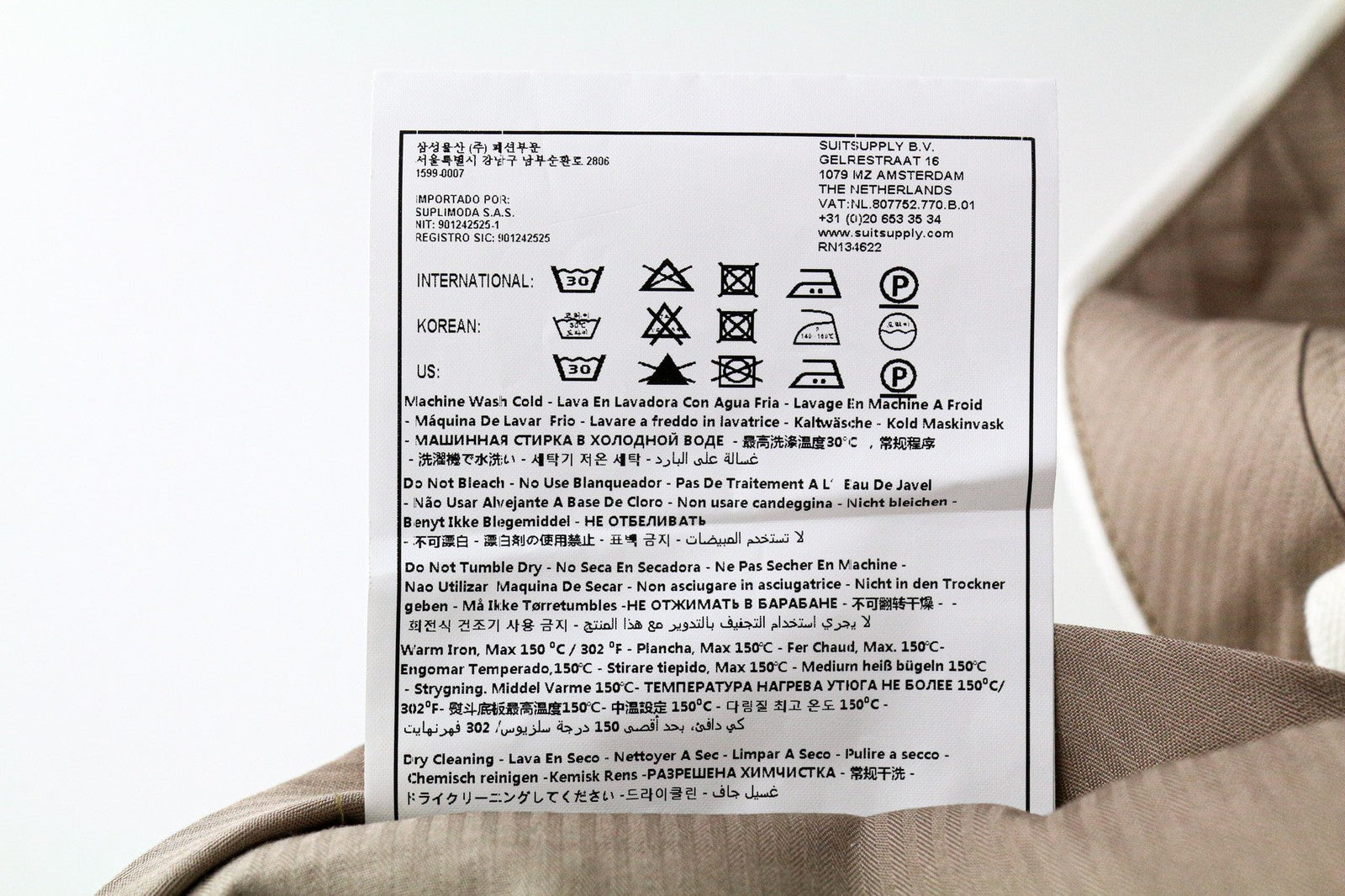 SUITSUPPLY Braddon Men's UK38R Pleated Trousers Off-White Stretch Cotton