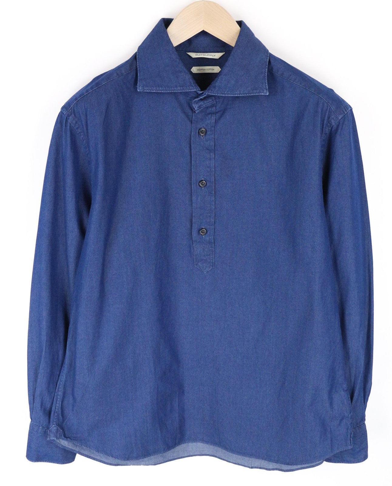 SUITSUPPLY Men's ~S Long Sleeve Polo Cotton T-Shirt Blue Denim Look