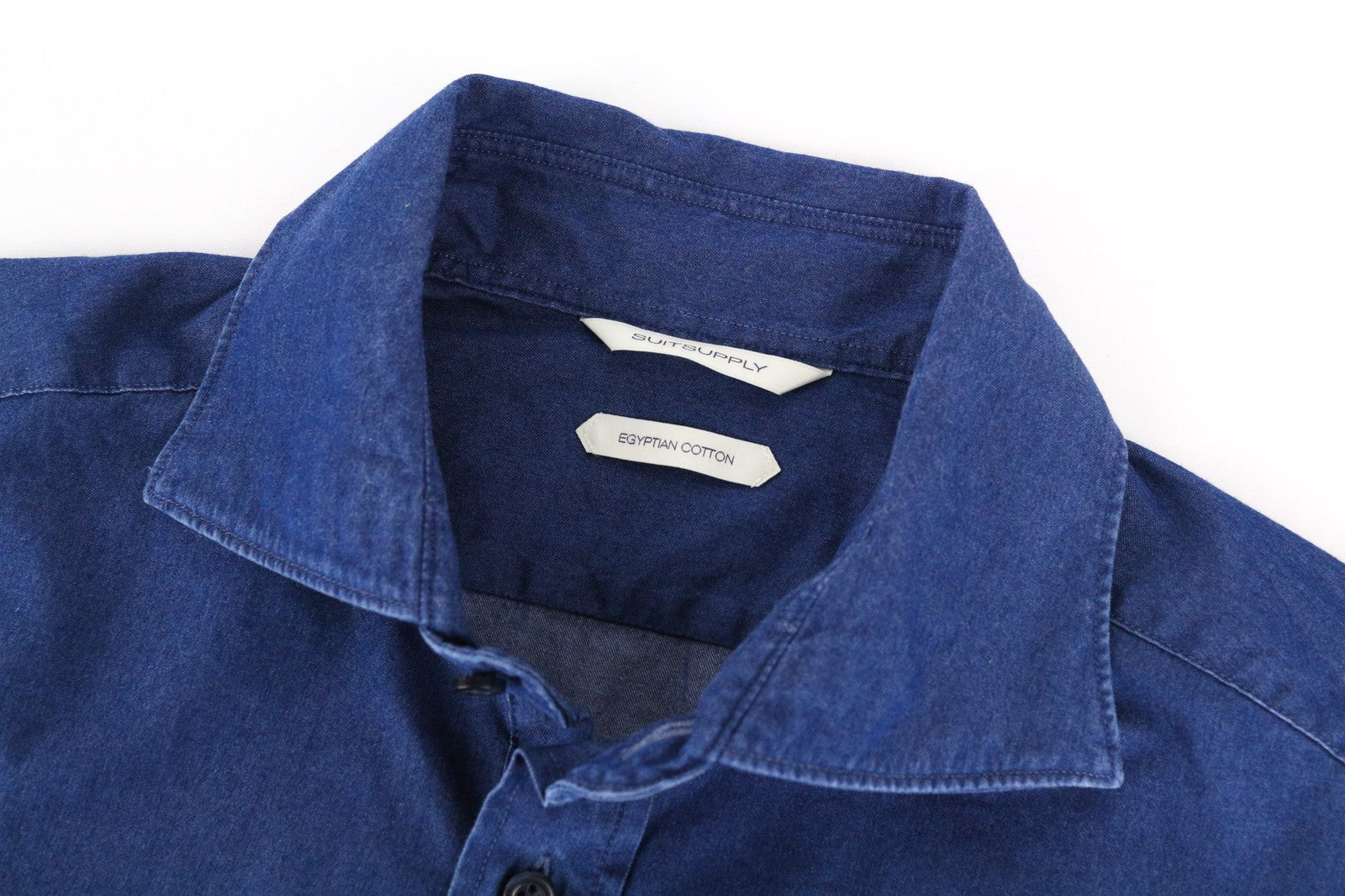 SUITSUPPLY Men's ~S Long Sleeve Polo Cotton T-Shirt Blue Denim Look