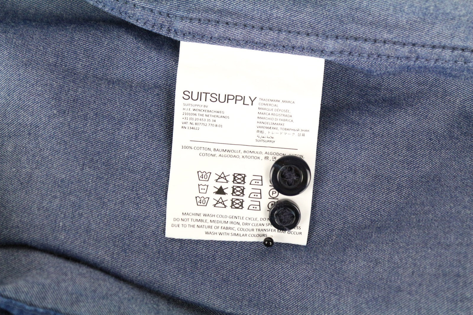 SUITSUPPLY Men's ~S Long Sleeve Polo Cotton T-Shirt Blue Denim Look