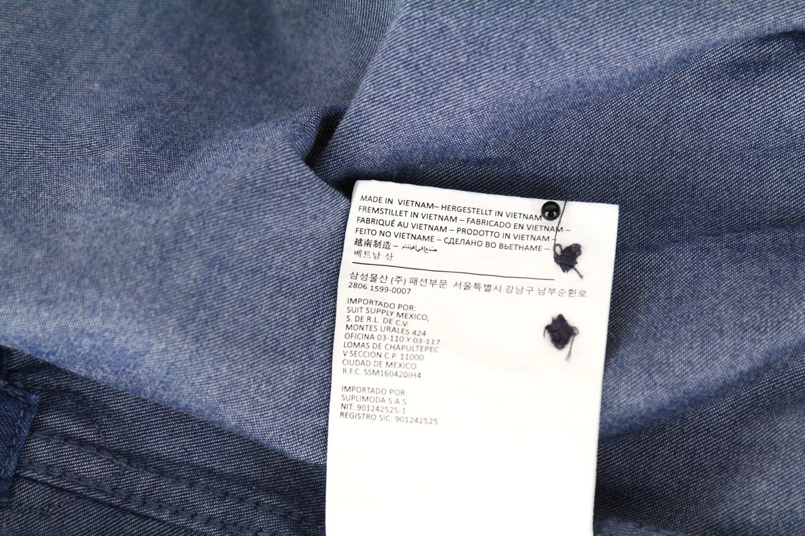 SUITSUPPLY Men's ~S Long Sleeve Polo Cotton T-Shirt Blue Denim Look