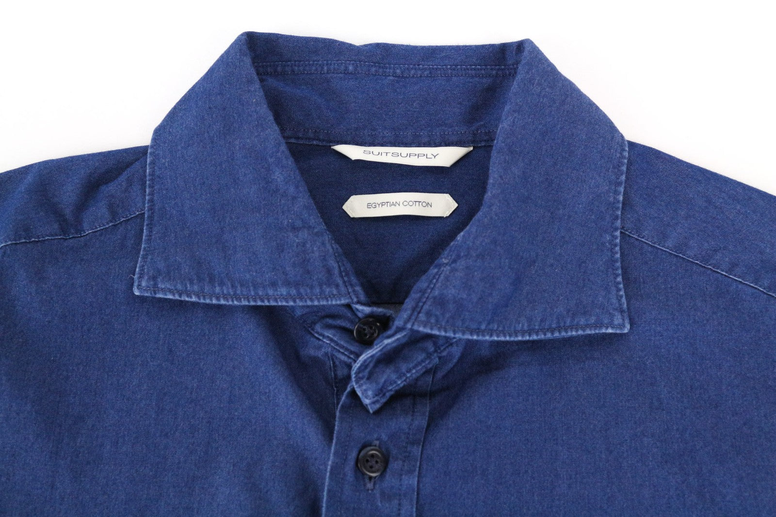 SUITSUPPLY Men's ~S Long Sleeve Polo Cotton T-Shirt Blue Denim Look