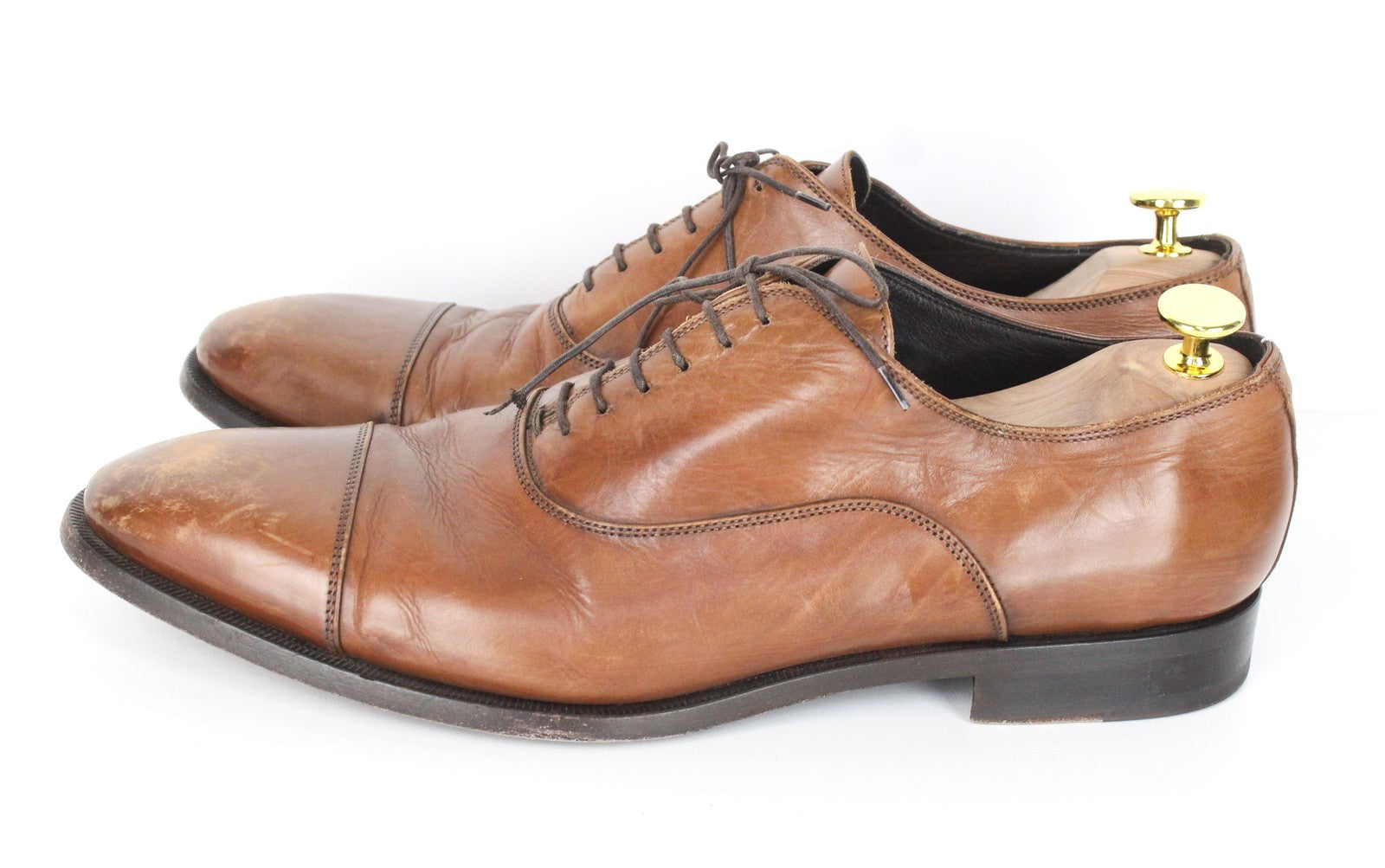 SUITSUPPLY Men's Formal EU44.5 Mid Brown Leather Lace-Up Low Shoes