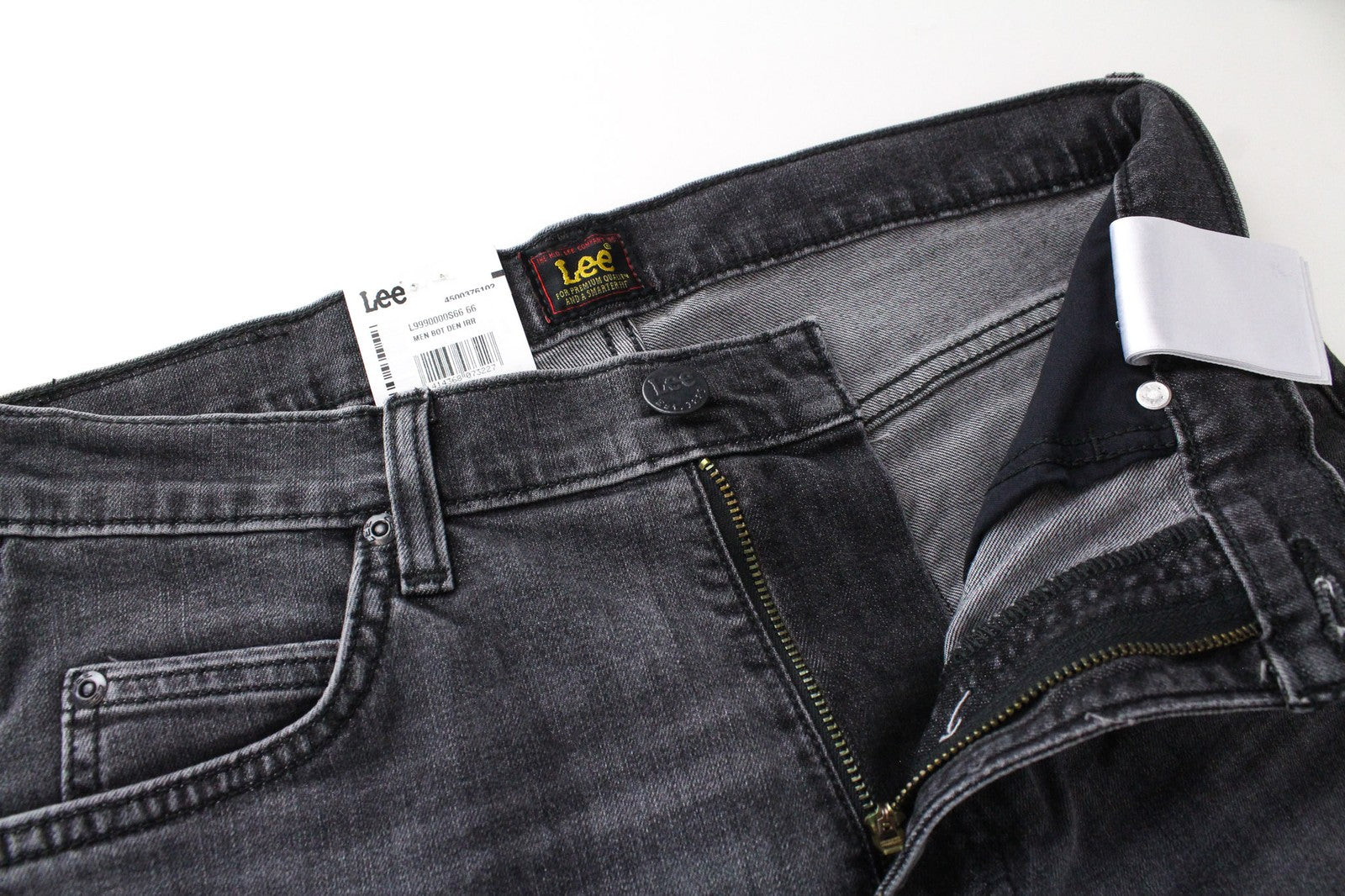 LEE Rider vyriški W30/L32 skalbti ploni pilki tamprūs medvilniniai džinsai su 5 kišenėmis 