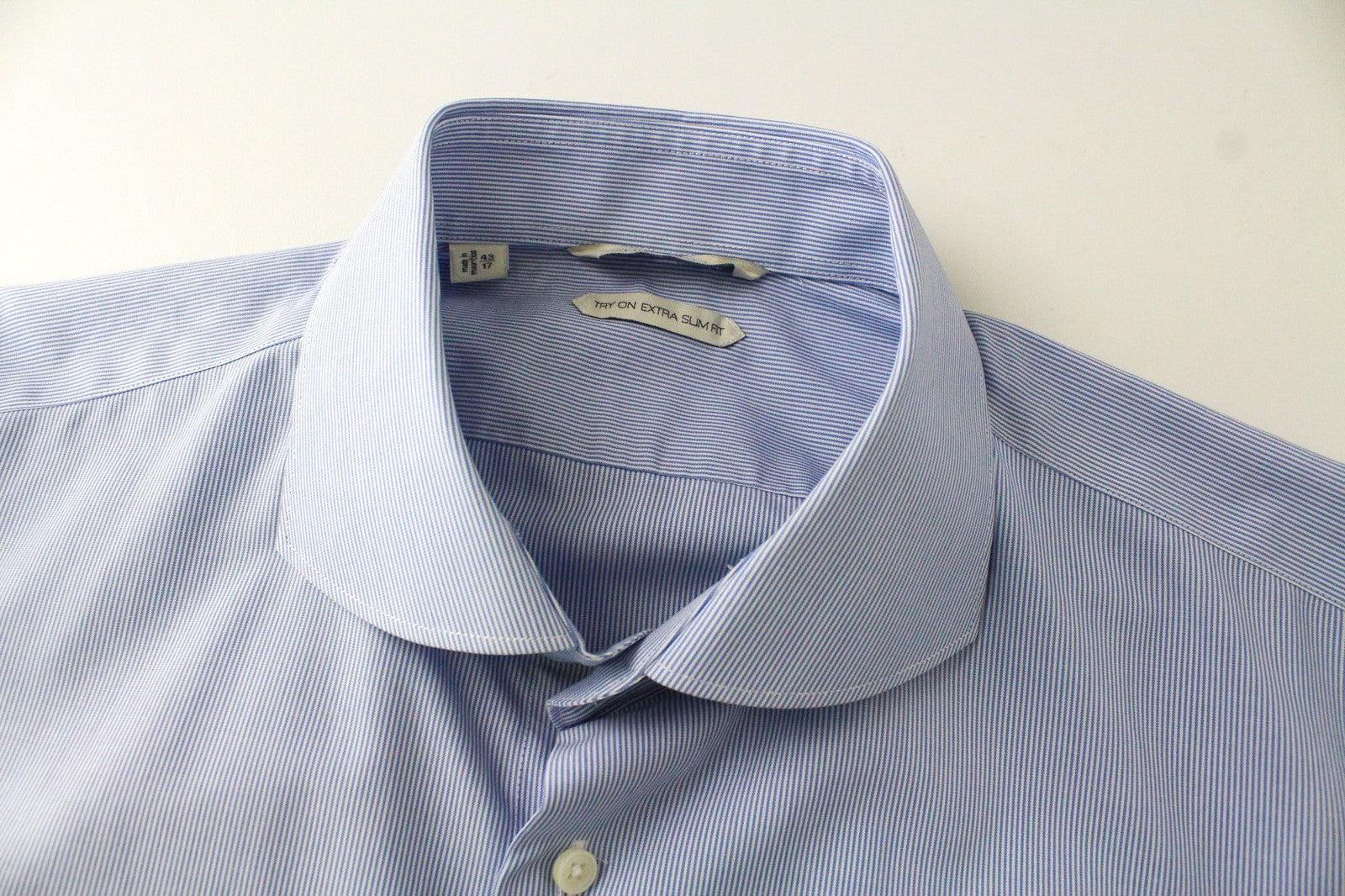 SUITSUPPLY Men's 43/17 Extra Slim Blue Striped Cotton Dress Shirt