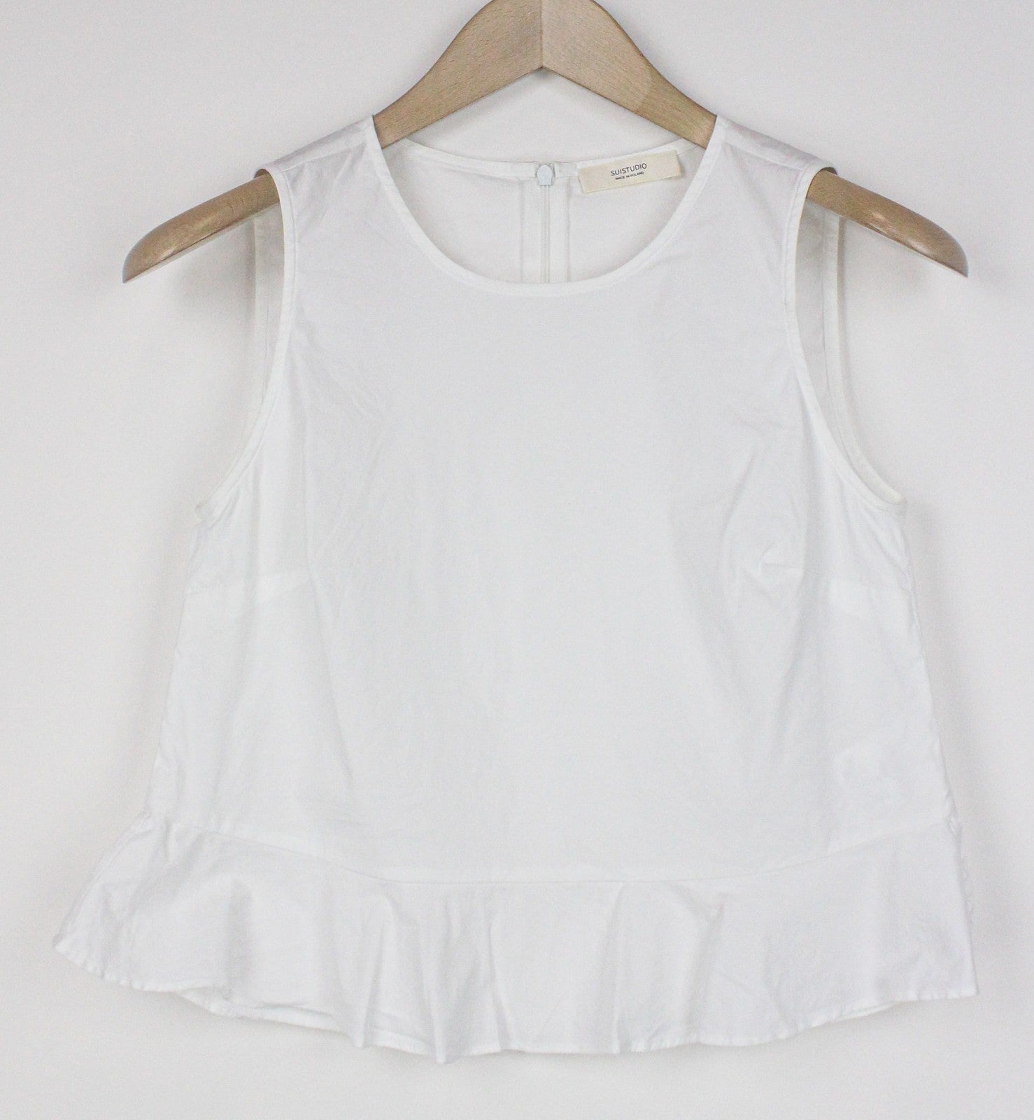 SUISTUDIO Women's 34R White Sleeveless Cotton Blend Stretch Top Zip Back