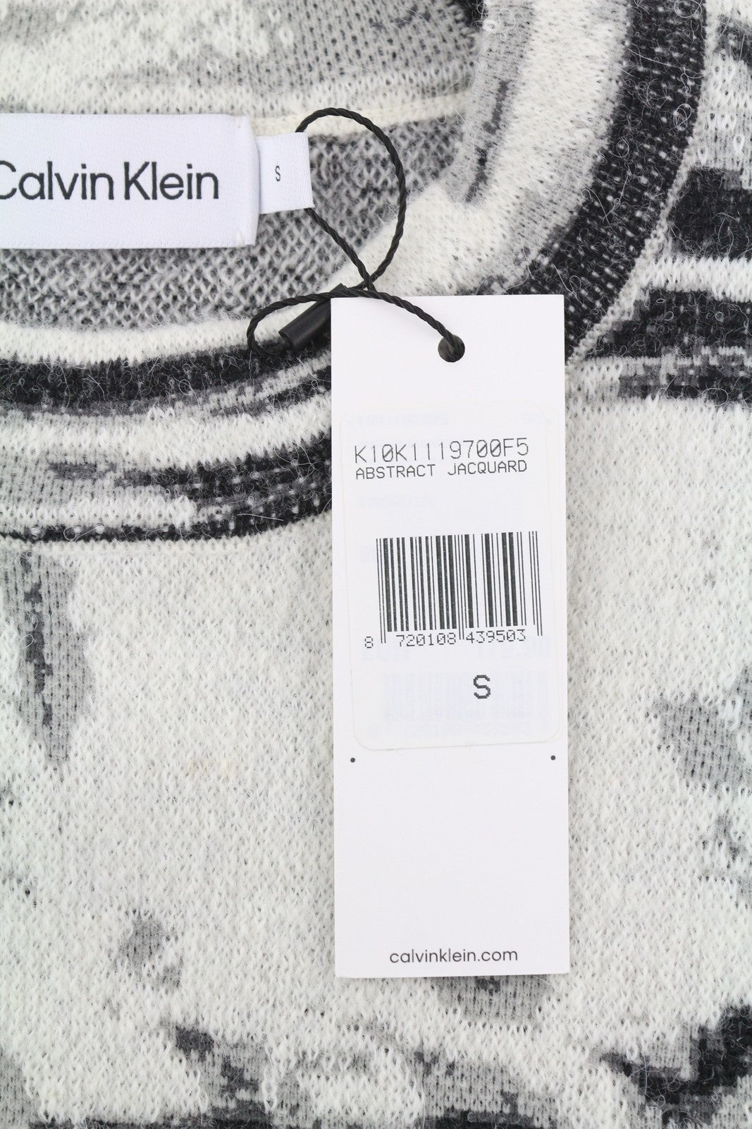 CALVIN KLEIN Abstract Jacquard Men Jumper S Grey Wool Alpaca Blend Knit Pullover