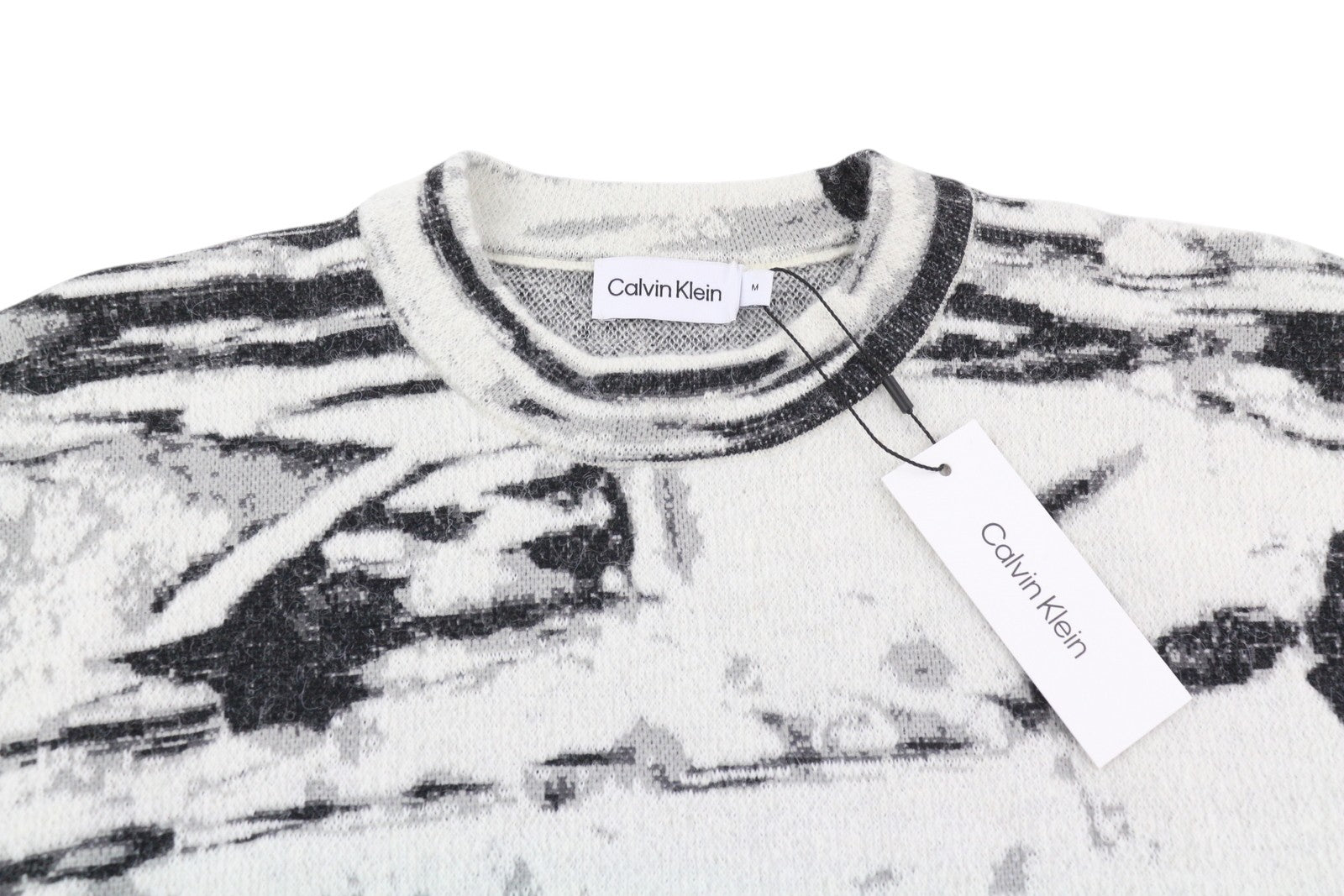 CALVIN KLEIN Abstract Jacquard Men Jumper M Grey Wool Alpaca Blend Knit Pullover