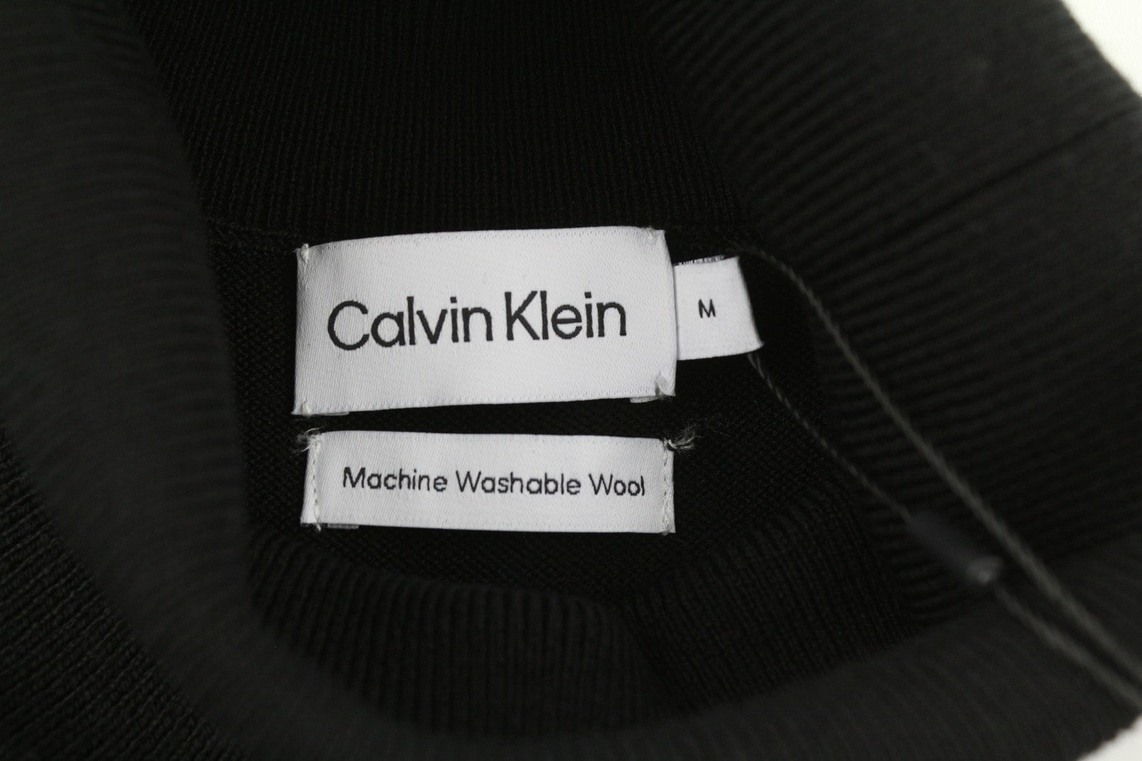 CALVIN KLEIN Merino Rws Turtle Men Jumper M Black Knitted Logo Pullover RRP189