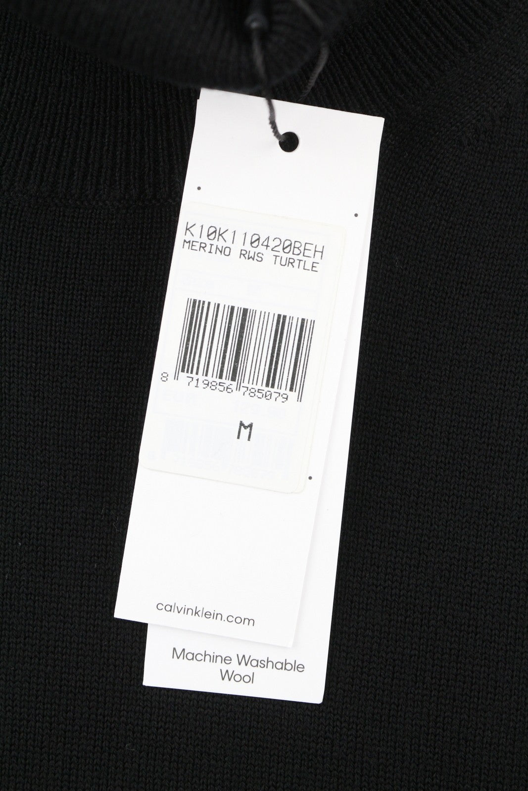 CALVIN KLEIN Merino Rws Turtle Men Jumper M Black Knitted Logo Pullover RRP189