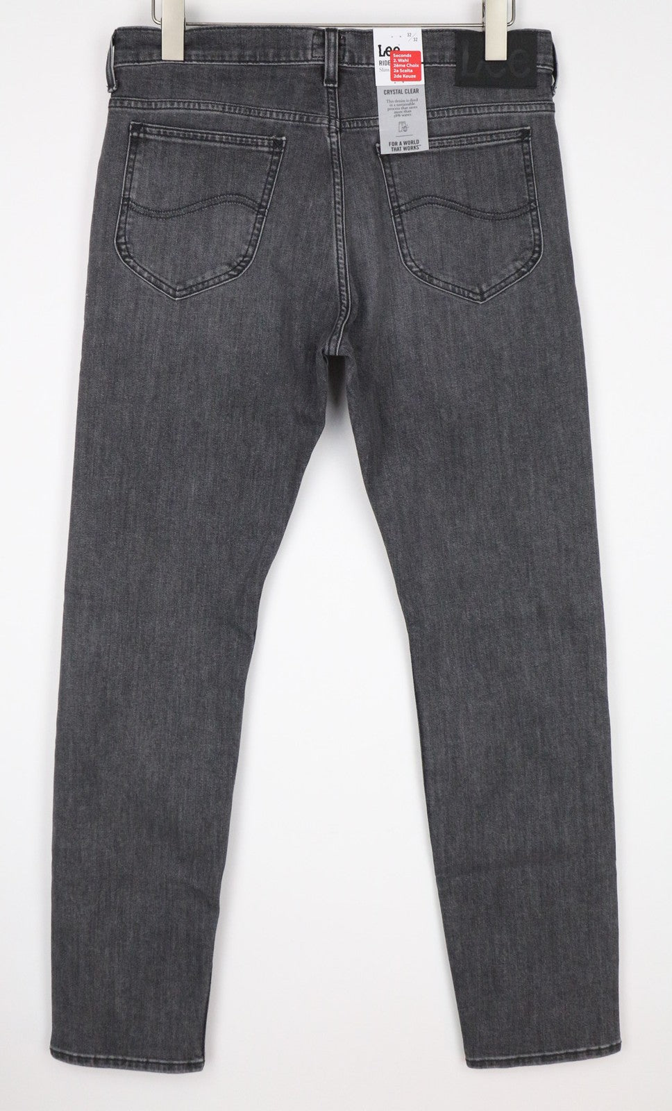 LEE Rider Jeans W34/L34 Men's Grey Stretch Denim Slim Straight Fit Classic Zip