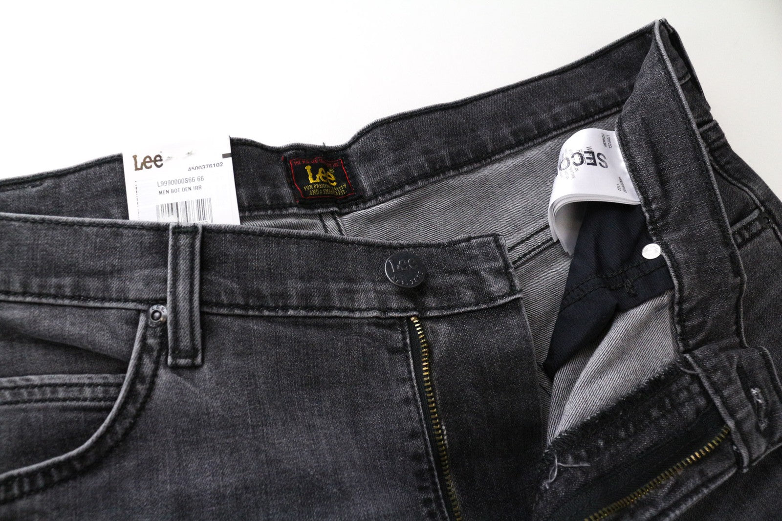 LEE Rider Jeans W34/L34 Men's Grey Stretch Denim Slim Straight Fit Classic Zip