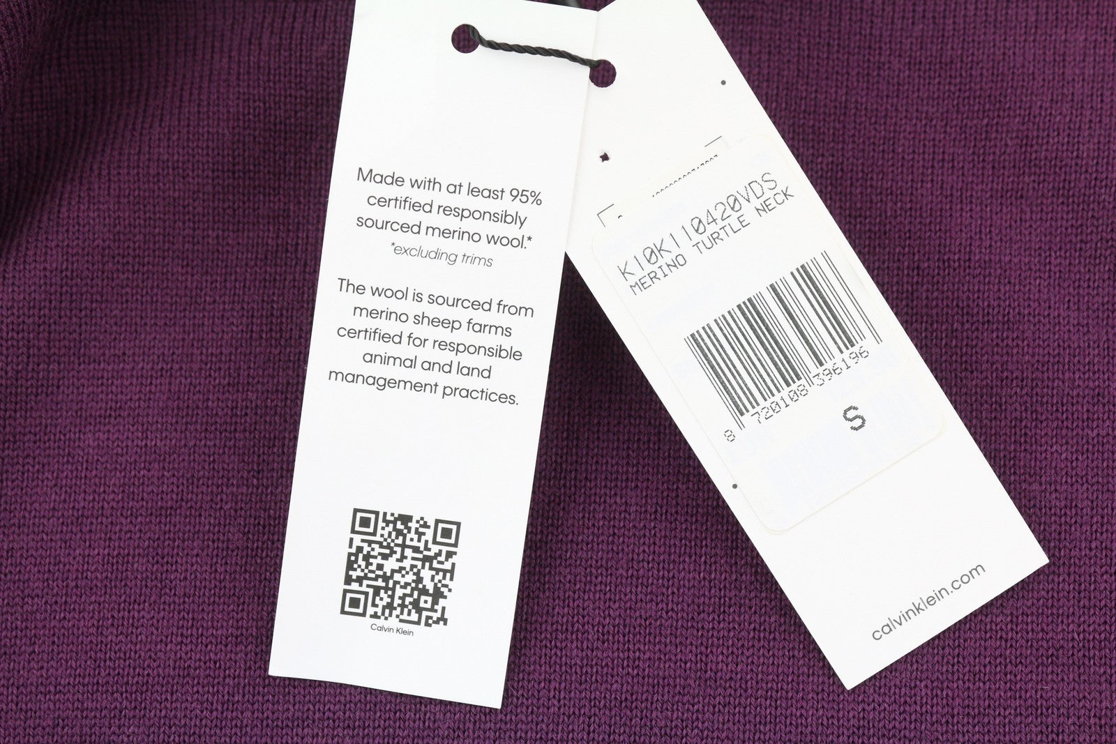 CALVIN KLEIN Merino Turtle Neck Men Jumper S Purple Knitted Pullover RRP$189