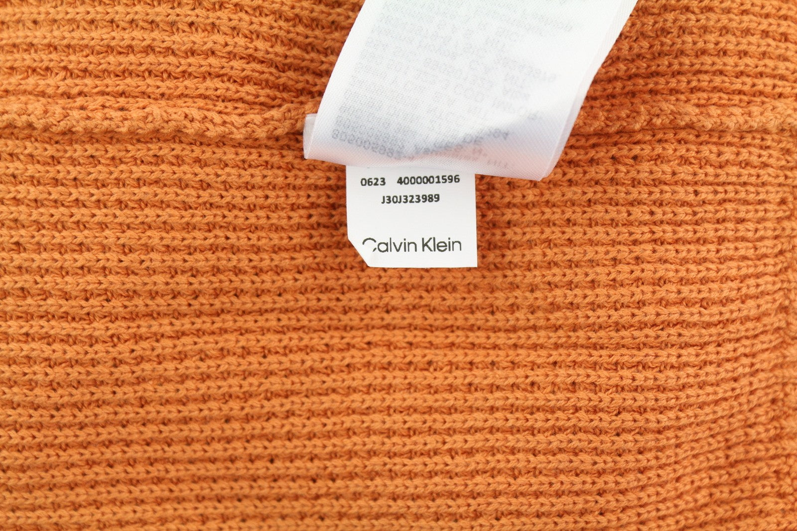 CALVIN KLEIN Badge Easy Men Jumper XL Orange Cotton Waffle-Knit Crew Pullover