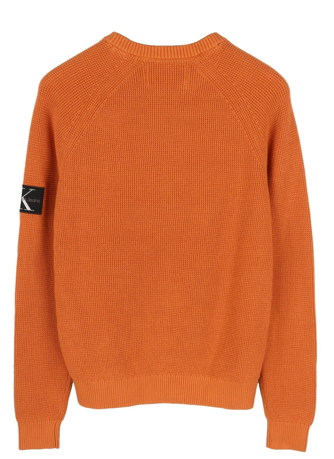 CALVIN KLEIN Badge Easy Men Jumper S Orange Cotton Waffle-Knit Crew Pullover
