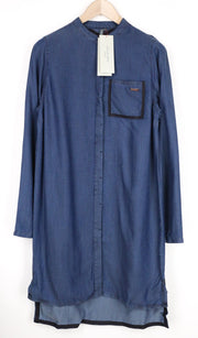 SWEATY BETTY Kvasir Luxe Dress M Women's Blue Long Shirt-Style Denim Look Midi