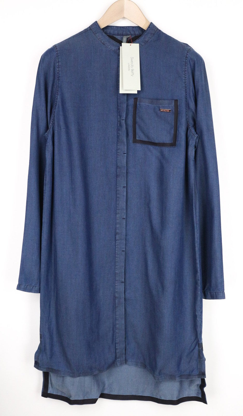 SWEATY BETTY Kvasir Luxe Dress M Women's Blue Long Shirt-Style Denim Look Midi