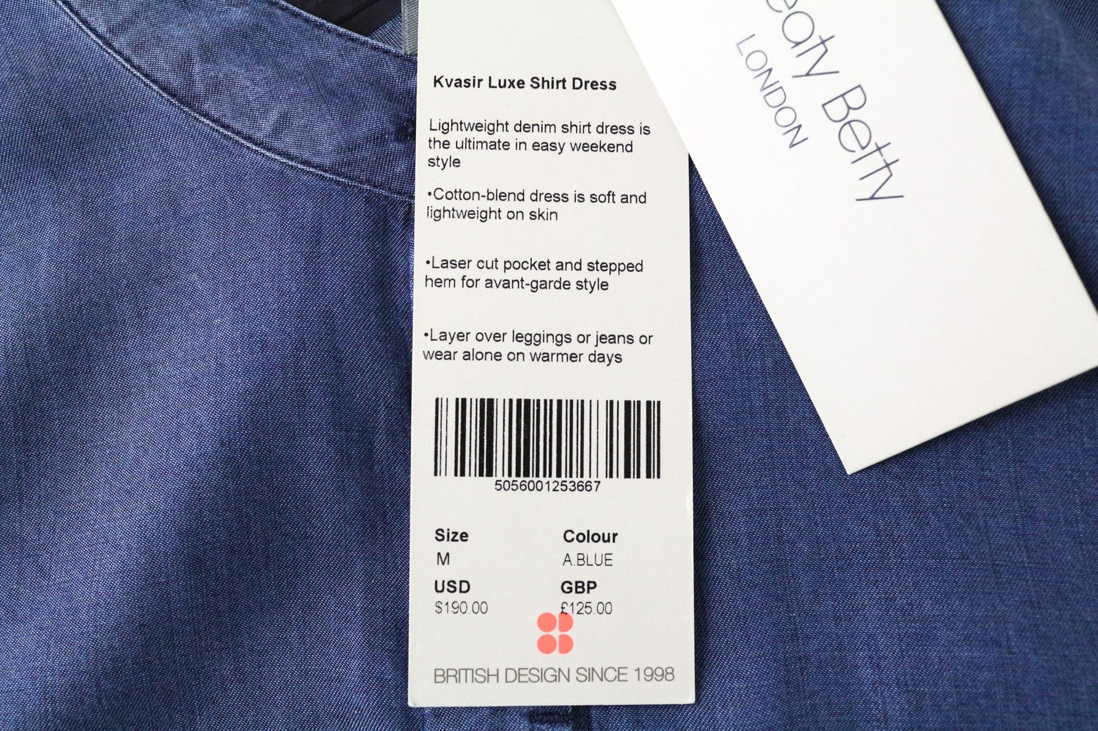 SWEATY BETTY Kvasir Luxe Dress M Women's Blue Long Shirt-Style Denim Look Midi