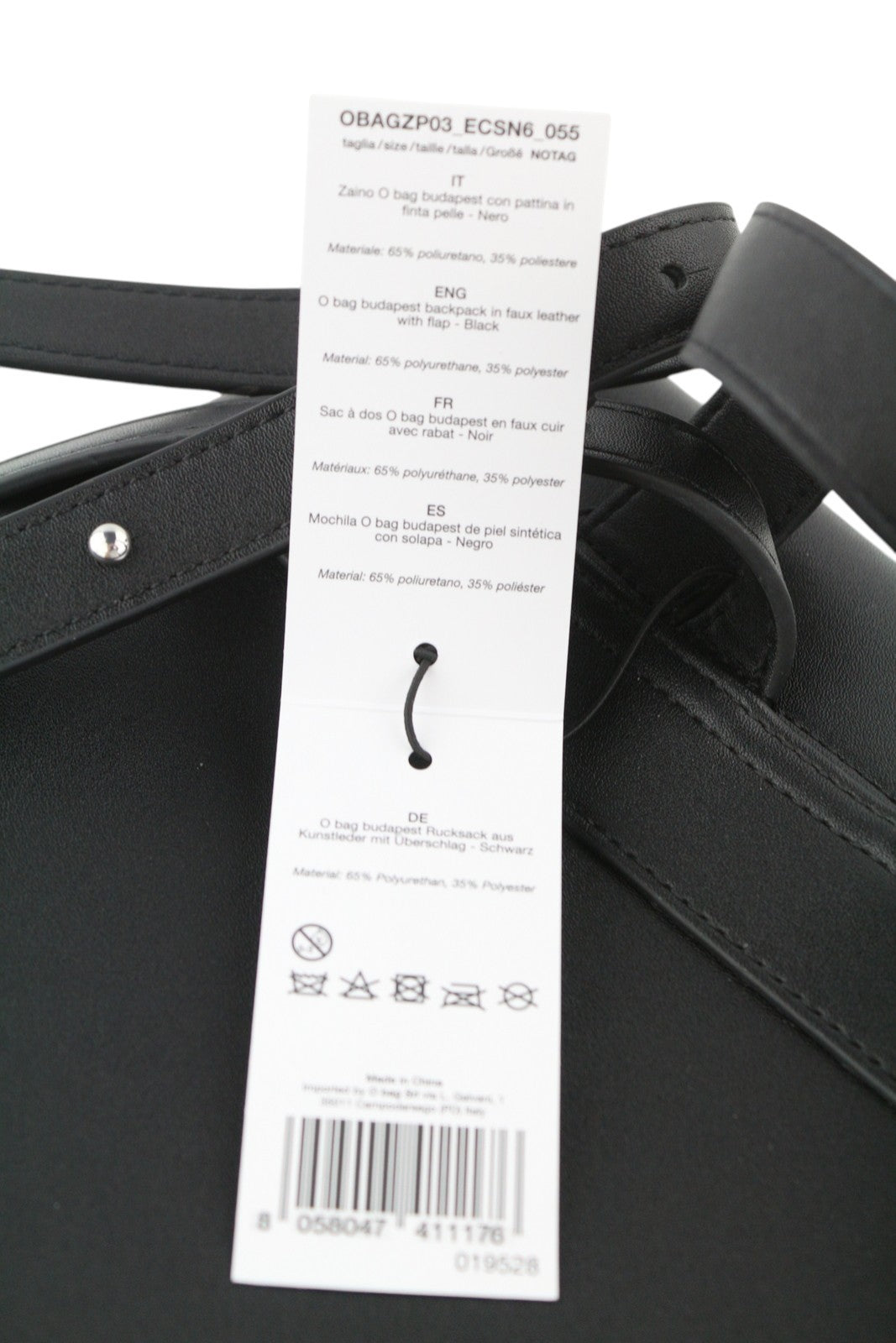 O BAG Zaino Women Bag OS Black Double Handles Magnetic Closure Dark Backpack