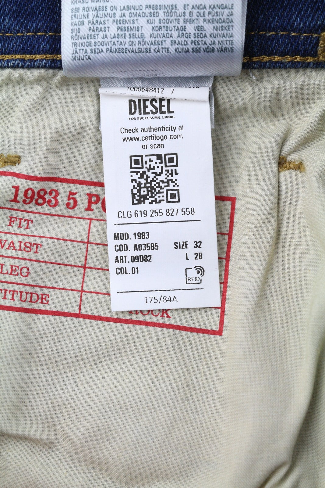 DIESEL 1983 09D82 Men Jeans W32/L28 Blue Faded Skinny Fit High Waist Zip Denim