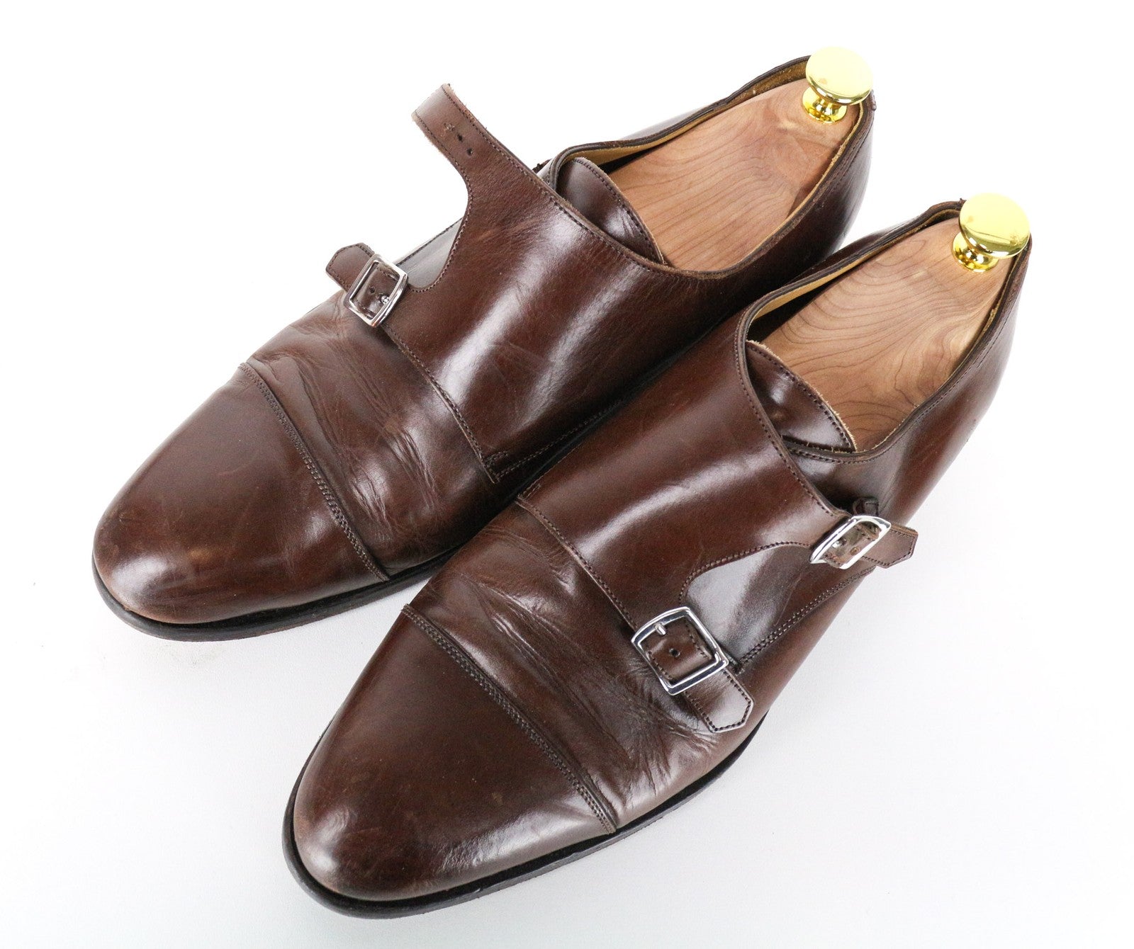 SUITSUPPLY Men's Shoes EU42 Monk Strap Calf Leather Brown Formal Classic Pair