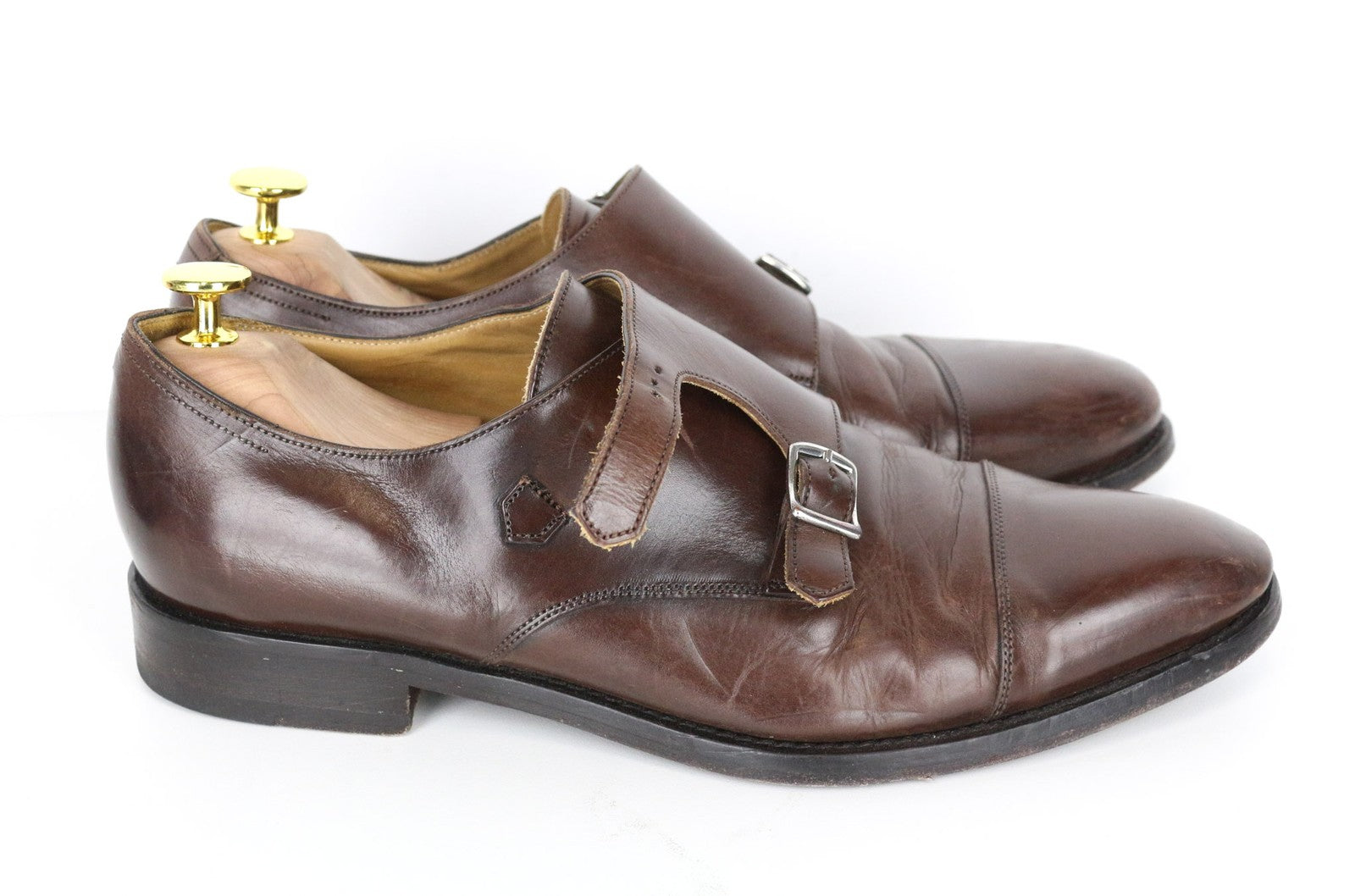 SUITSUPPLY Men's Shoes EU42 Monk Strap Calf Leather Brown Formal Classic Pair