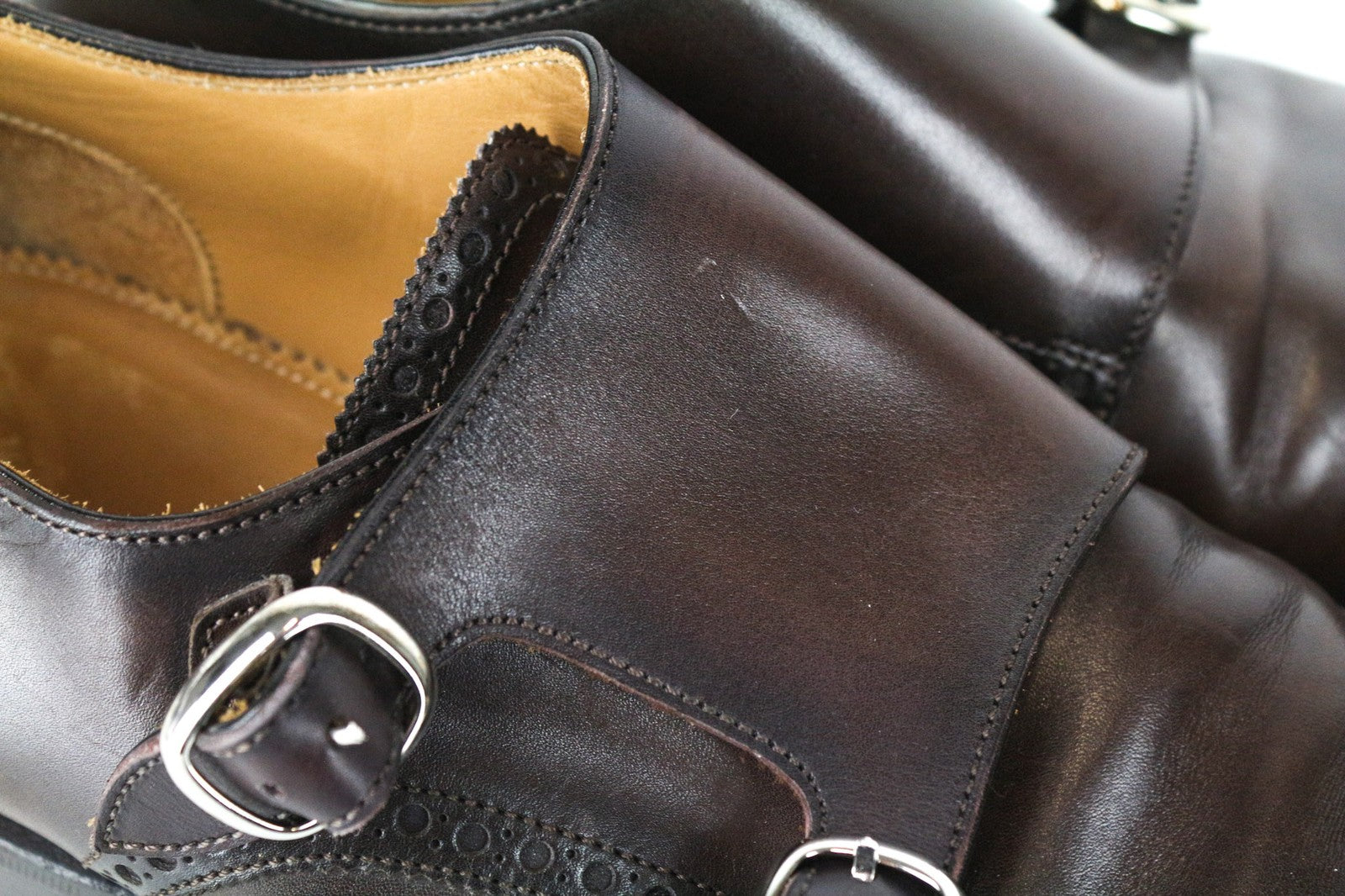 SUITSUPPLY Men's Shoes EU40 Brown Double Monk Strap Brogue Calf Leather Formal