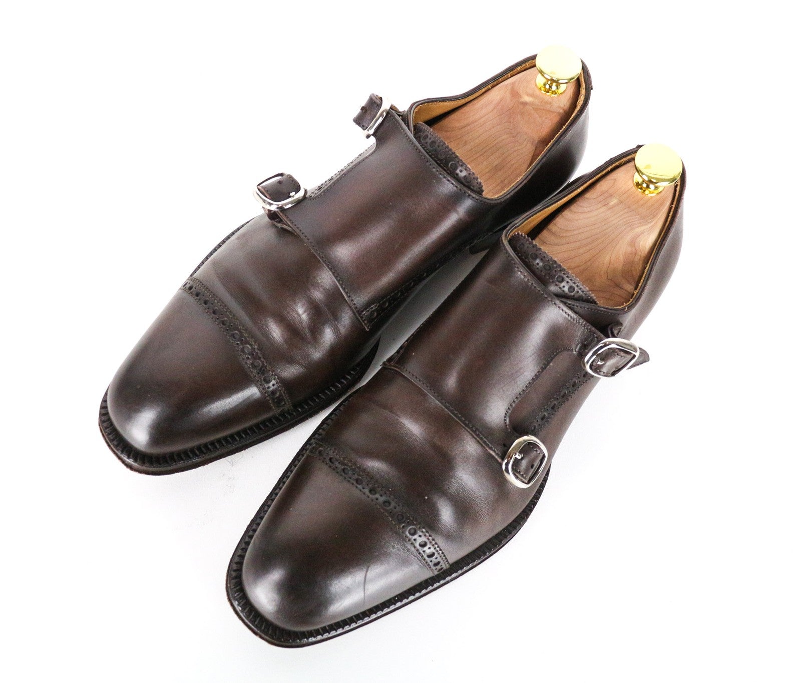 SUITSUPPLY Men's Shoes EU40 Brown Double Monk Strap Brogue Calf Leather Formal