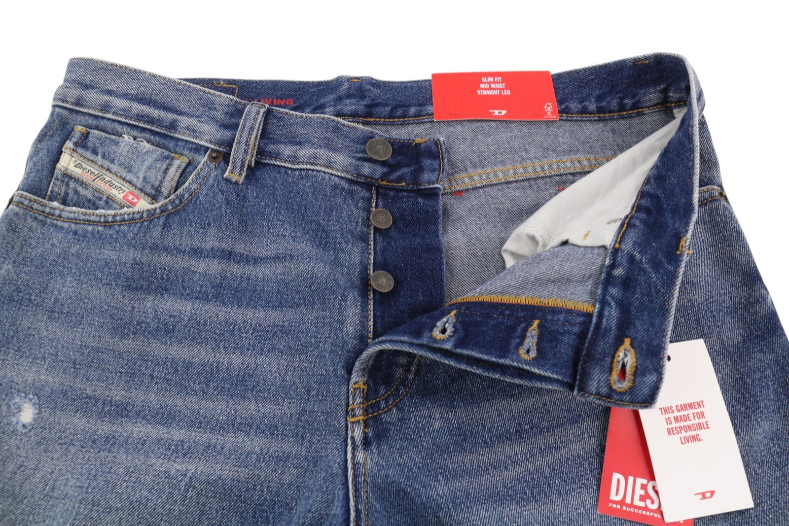 DIESEL 1995 09E02 Men Jeans W33/L30 Blue Distress Ripped Slim Straight RRP$375
