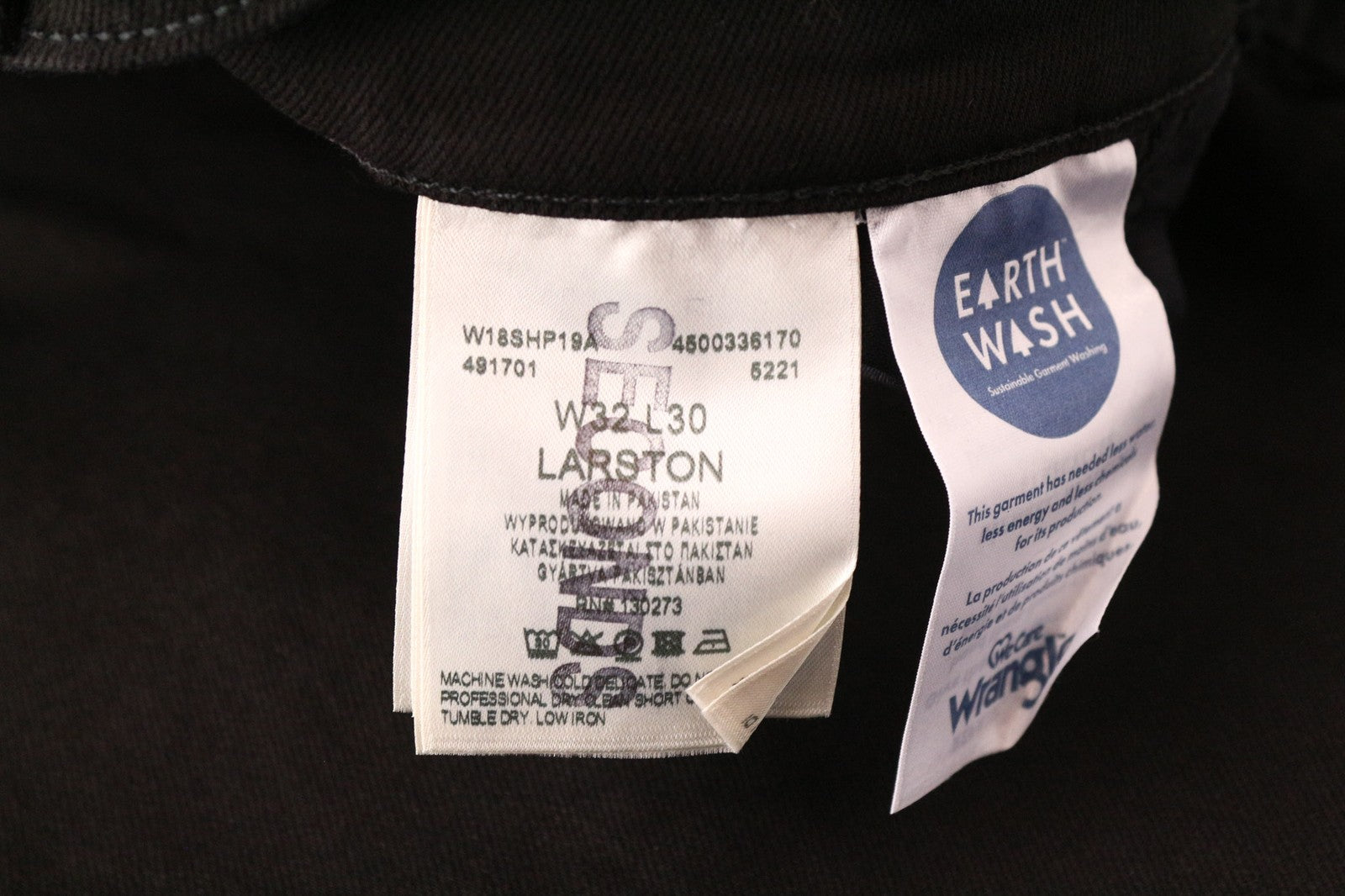 WRANGLER Larston W32/L30 Men's Jeans Slim Fit Black Stretch Denim Cotton Mix