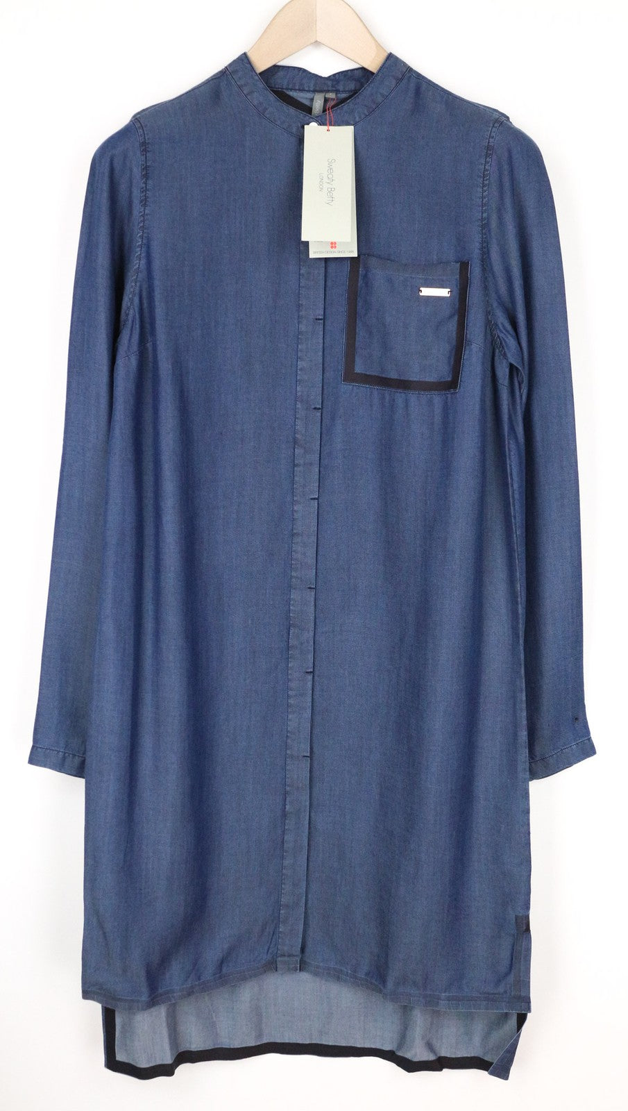 SWEATY BETTY Kvasir Luxe Women's Dress S Blue Denim Midi Lightweight Melange