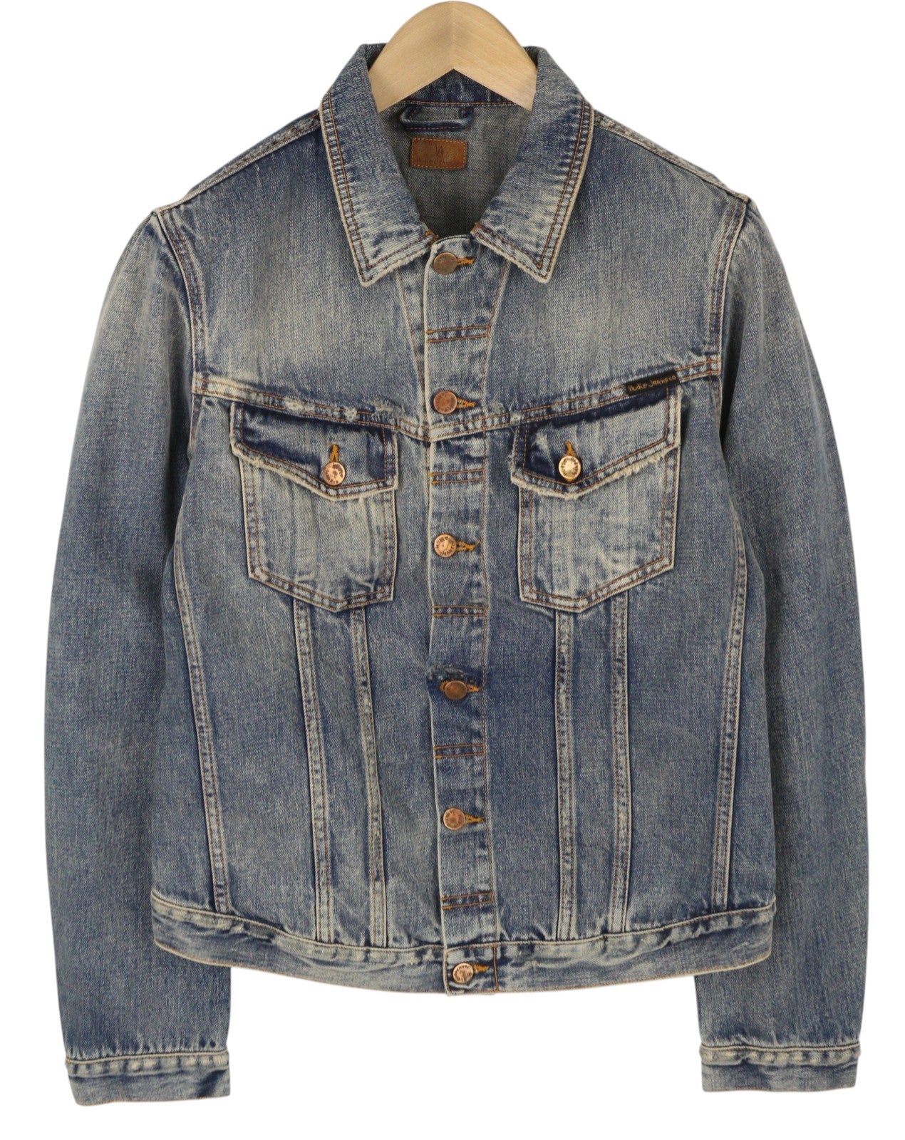 NUDIE JEANS Billy Men Jacket M Shimmering Indigo Button Ripped Distress Blue