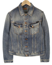 NUDIE JEANS Billy Men Jacket M Shimmering Indigo Button Ripped Distress Blue