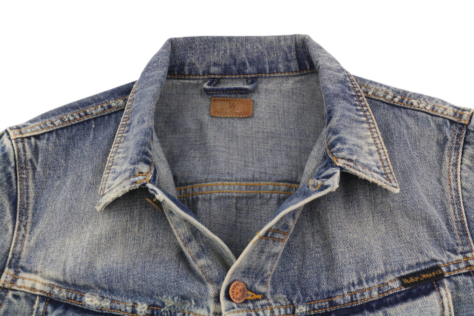 NUDIE JEANS Billy Men Jacket M Shimmering Indigo Button Ripped Distress Blue