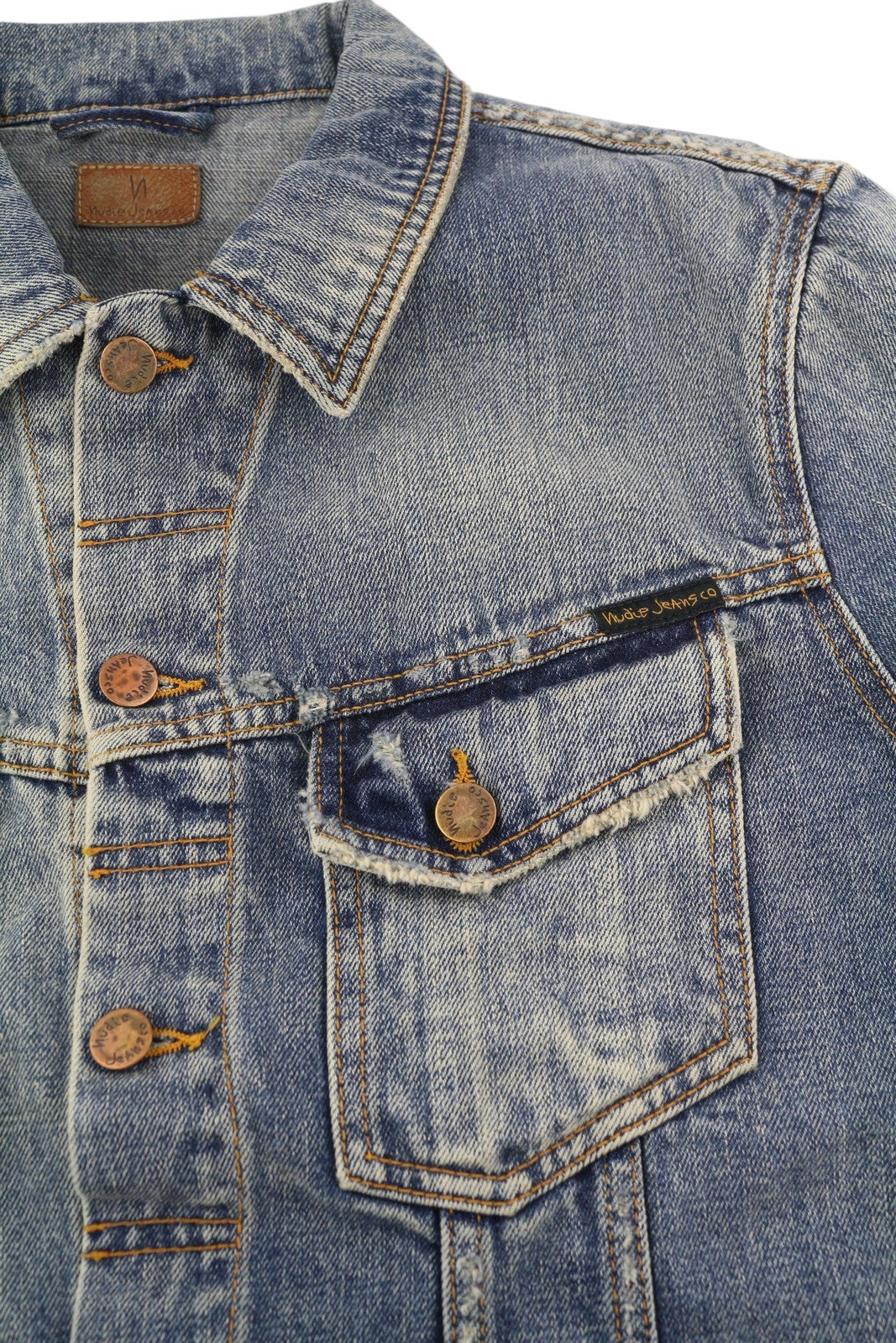 NUDIE JEANS Billy Men Jacket M Shimmering Indigo Button Ripped Distress Blue