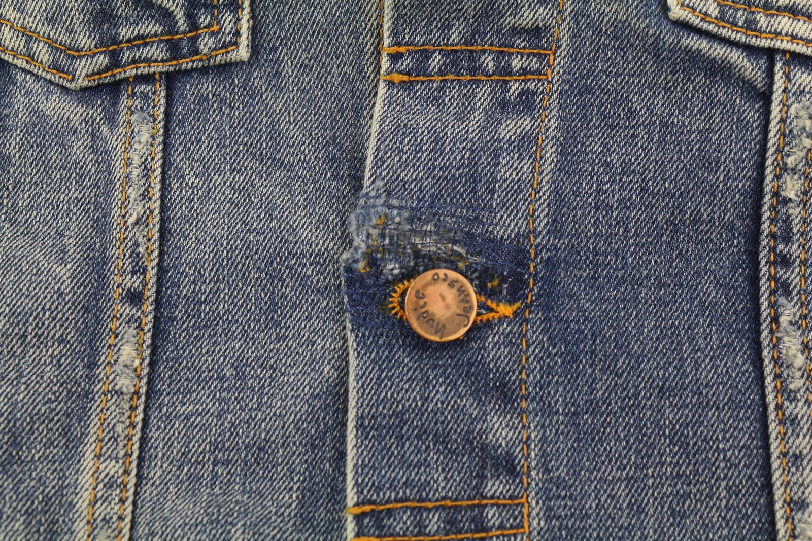 NUDIE JEANS Billy Men Jacket M Shimmering Indigo Button Ripped Distress Blue