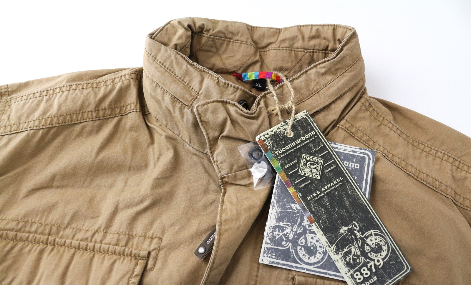 TUCANO URBANO Douz Men's Jacket XL Brown Lined Moto Snap Zip Cotton